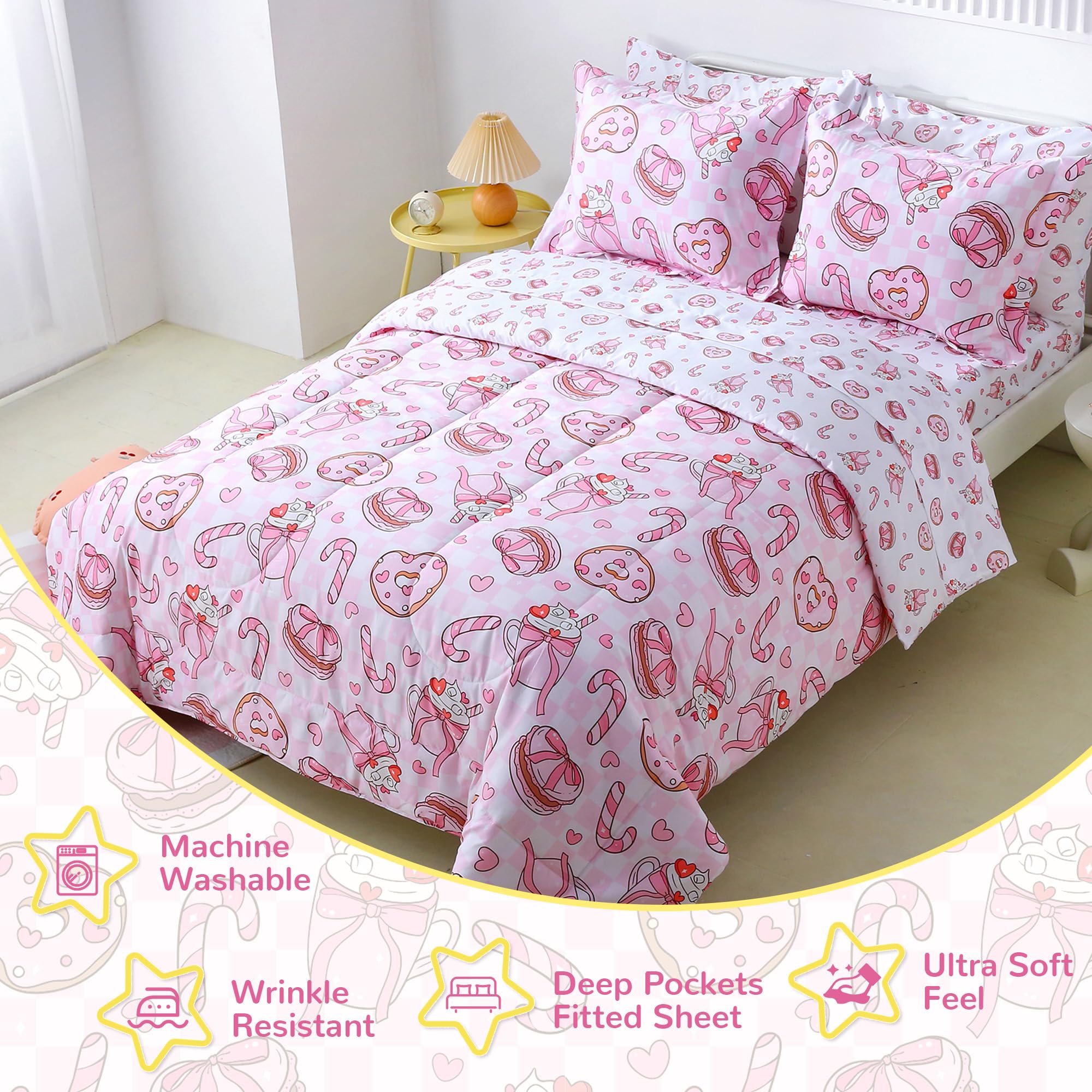 Pink Dessert Cake Kids Comforter Sets– 5 or 7 Piece Options