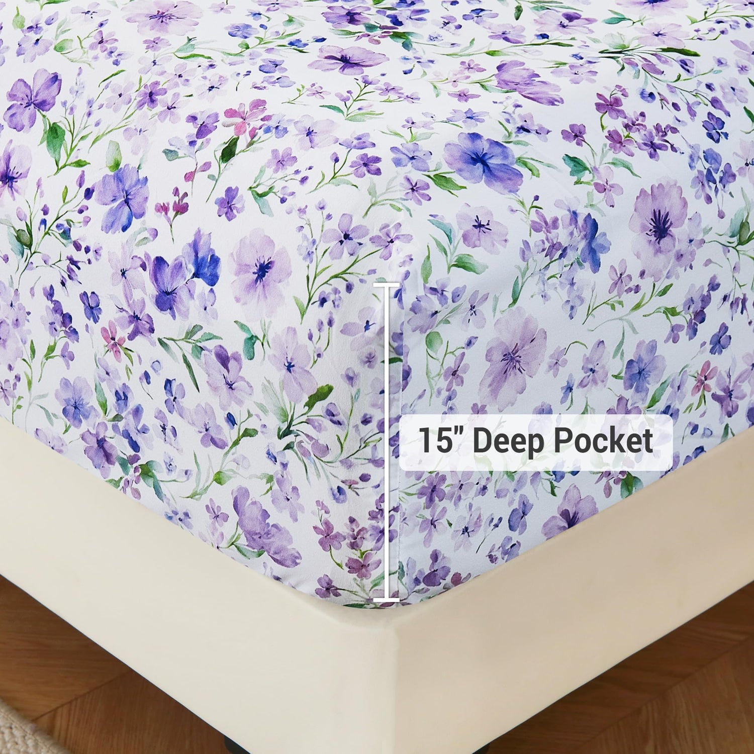 4 Piece Vintage Pueple Lavender Patterned Bed Sheets Set