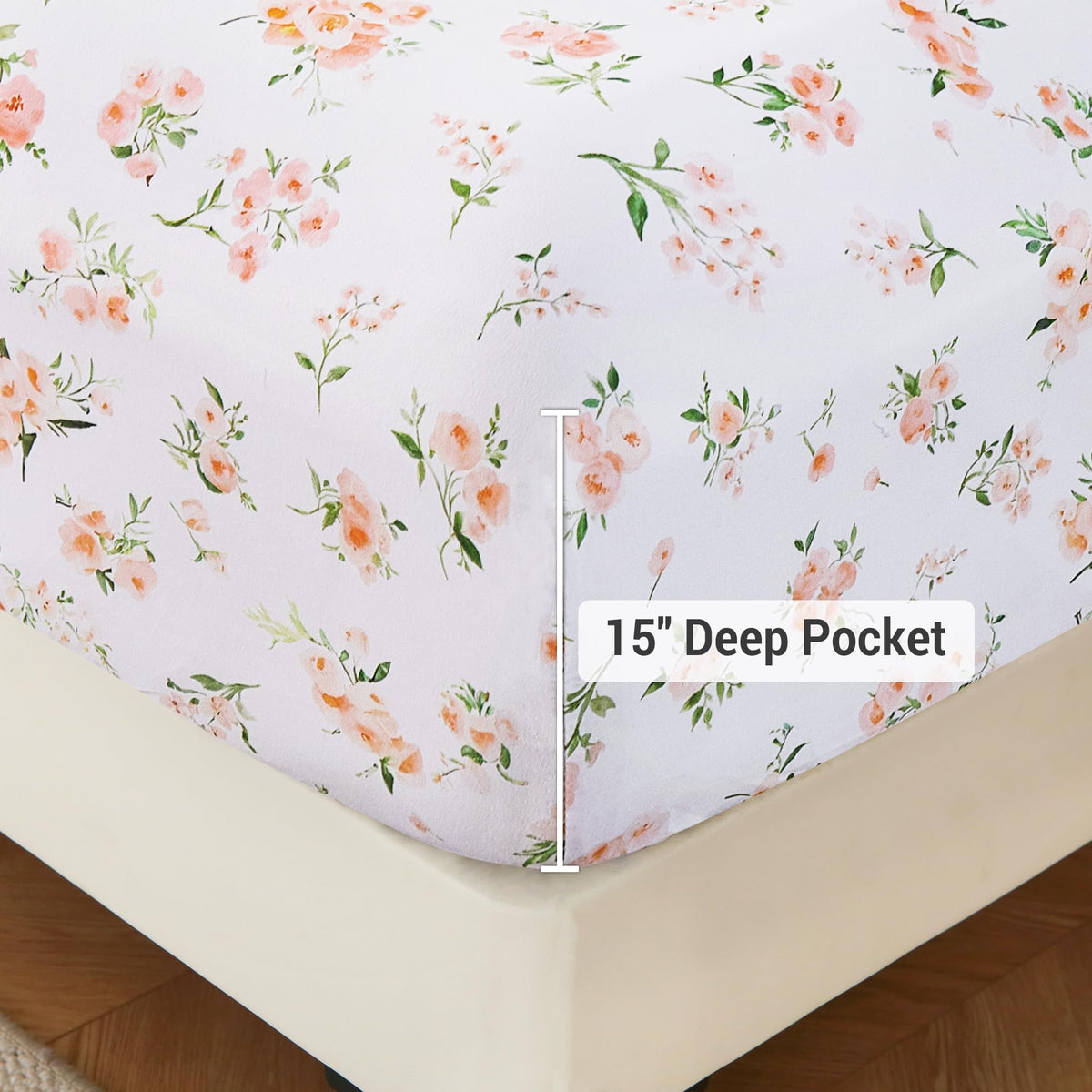 Peach Ditsy Floral Bed Sheet Set Deep Pocket Double Brushed Microfiber