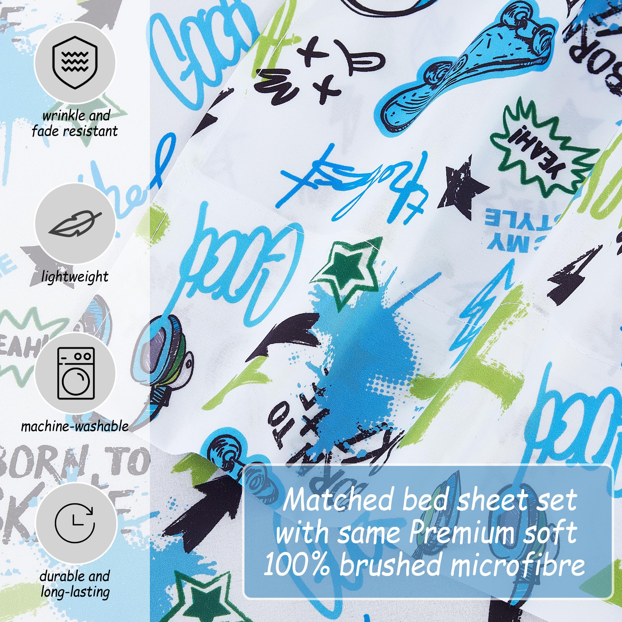 Trendy Skateboard Graffiti Kids Bed Sheet Set