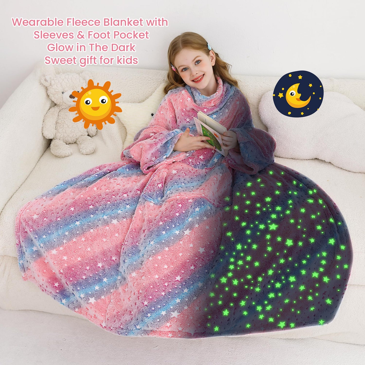 Star Kids Wearable Fleece Blanket with Sleeves & Foot Pocket