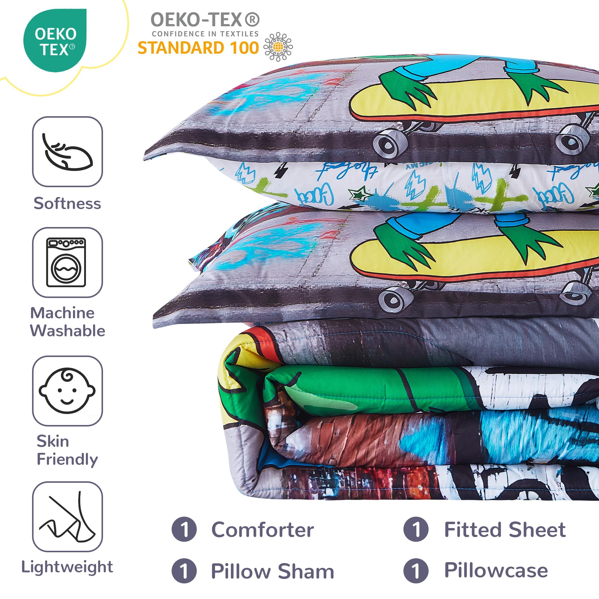 Cool Croc Skateboarder Kids Comforter Sets– 5 or 7 Piece Options