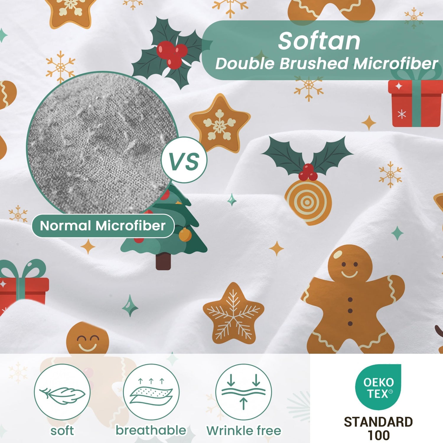 4 Piece Vintage Christmas Gathering Patterned Bed Sheets Set