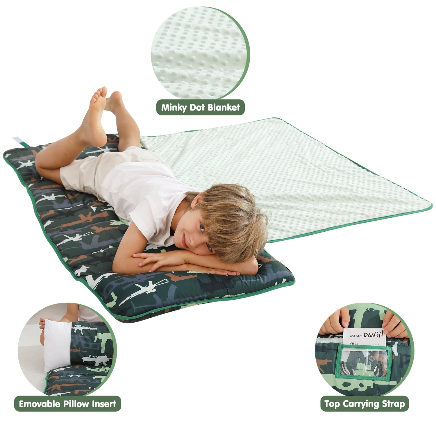 Camouflage Toddler Nap Mat with Pillow and Blanket