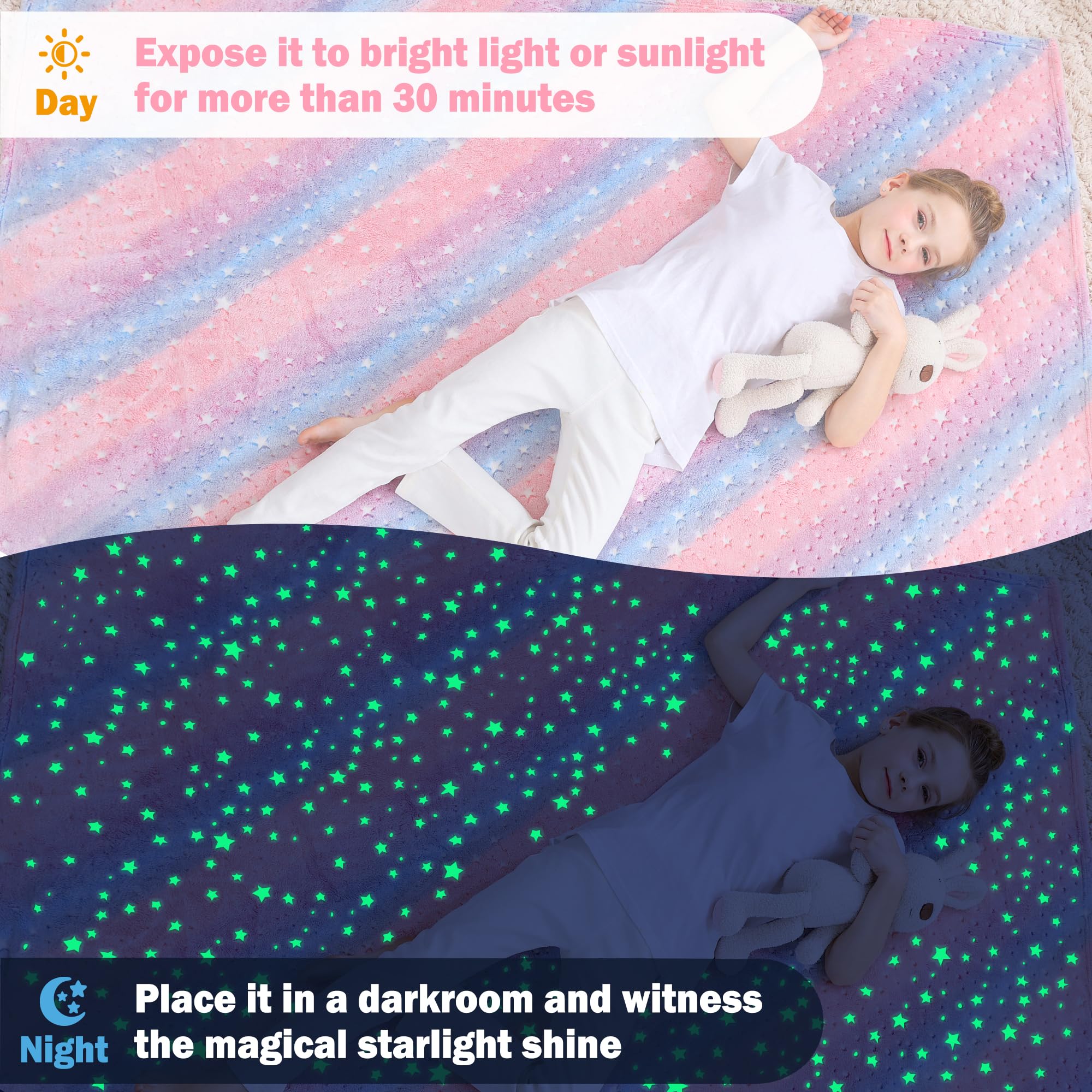 Multicolor Glow Star Kids Throw Blanket for Boys and Girls Soft Cozy Flannel