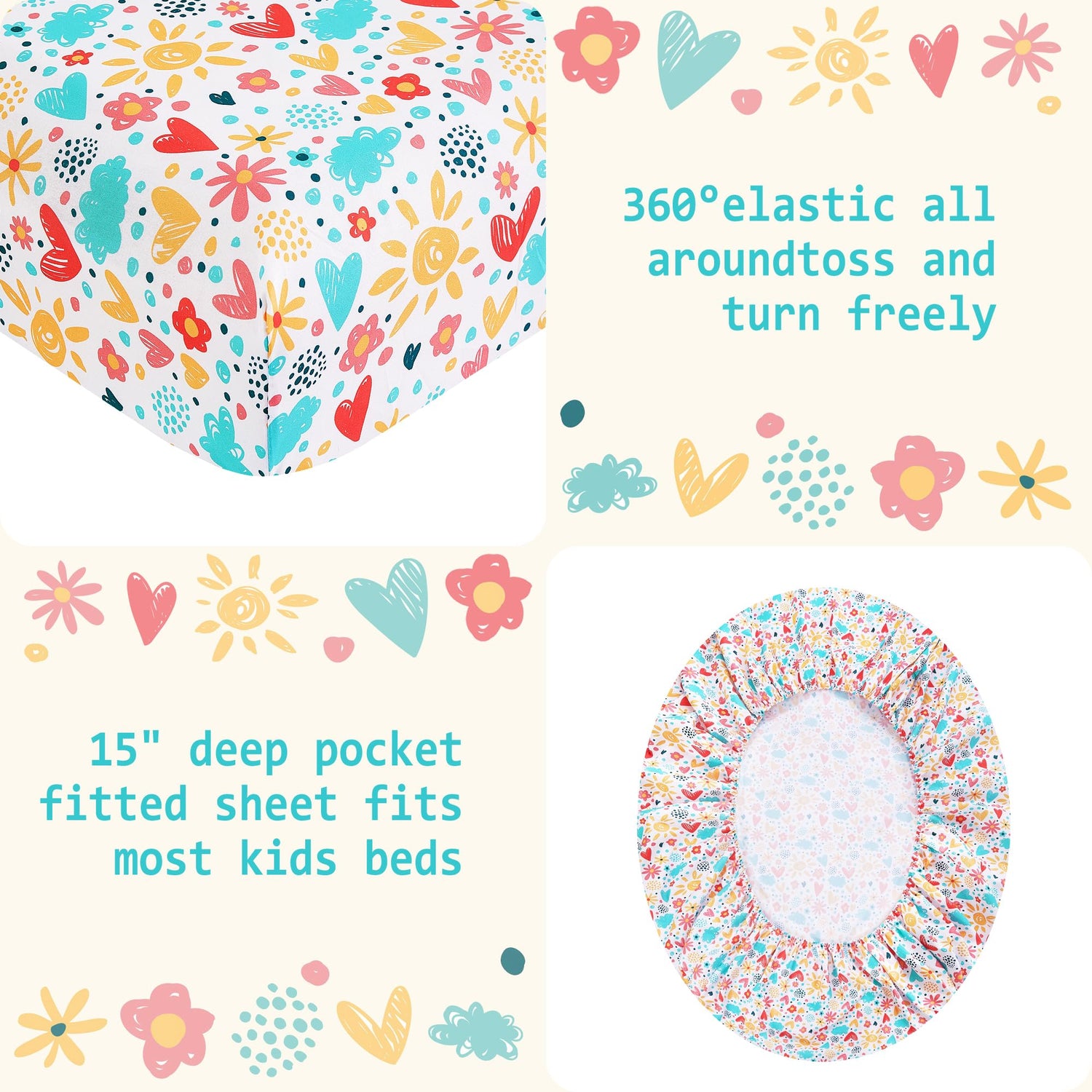 Colorful Flower Love Kids Bed Sheet Set