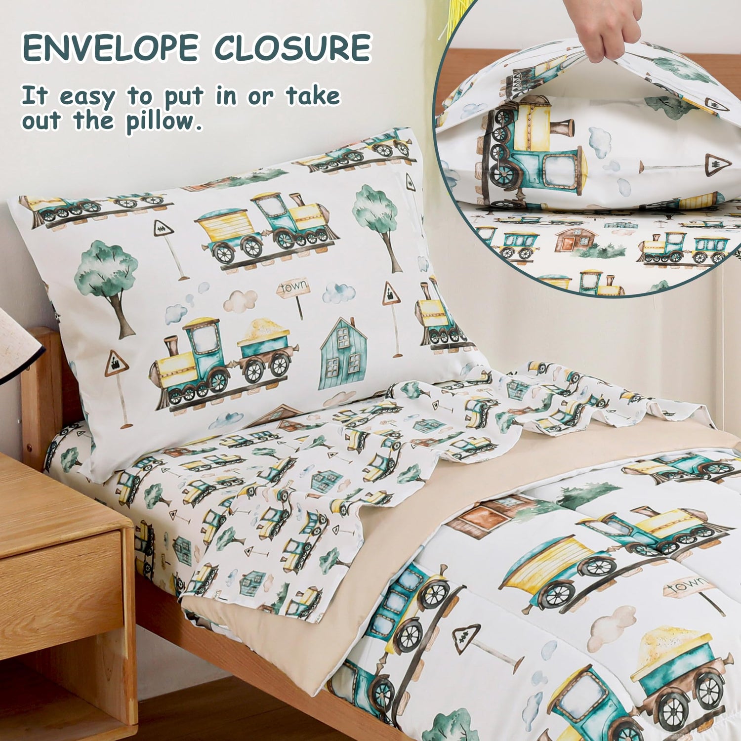 Country Train Town Toddler Comforter Set– 4 Piece