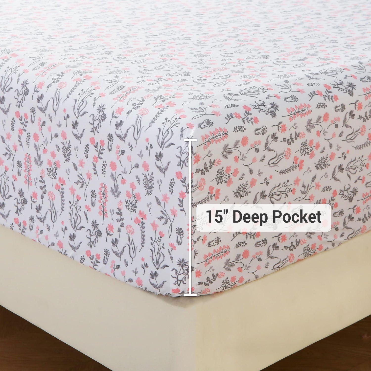 4 Piece Red Small Flower Patterned Bed Sheets Set
