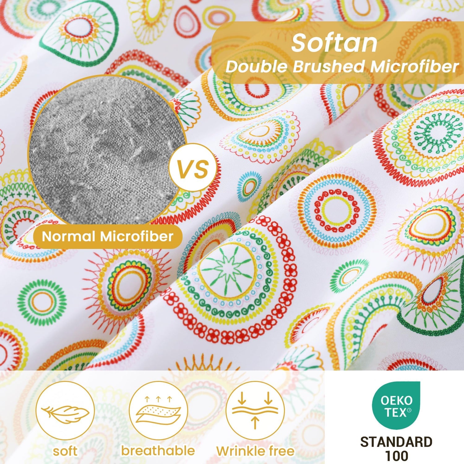 4 Piece Vintage Colorful Mandala Patterned Bed Sheets Set