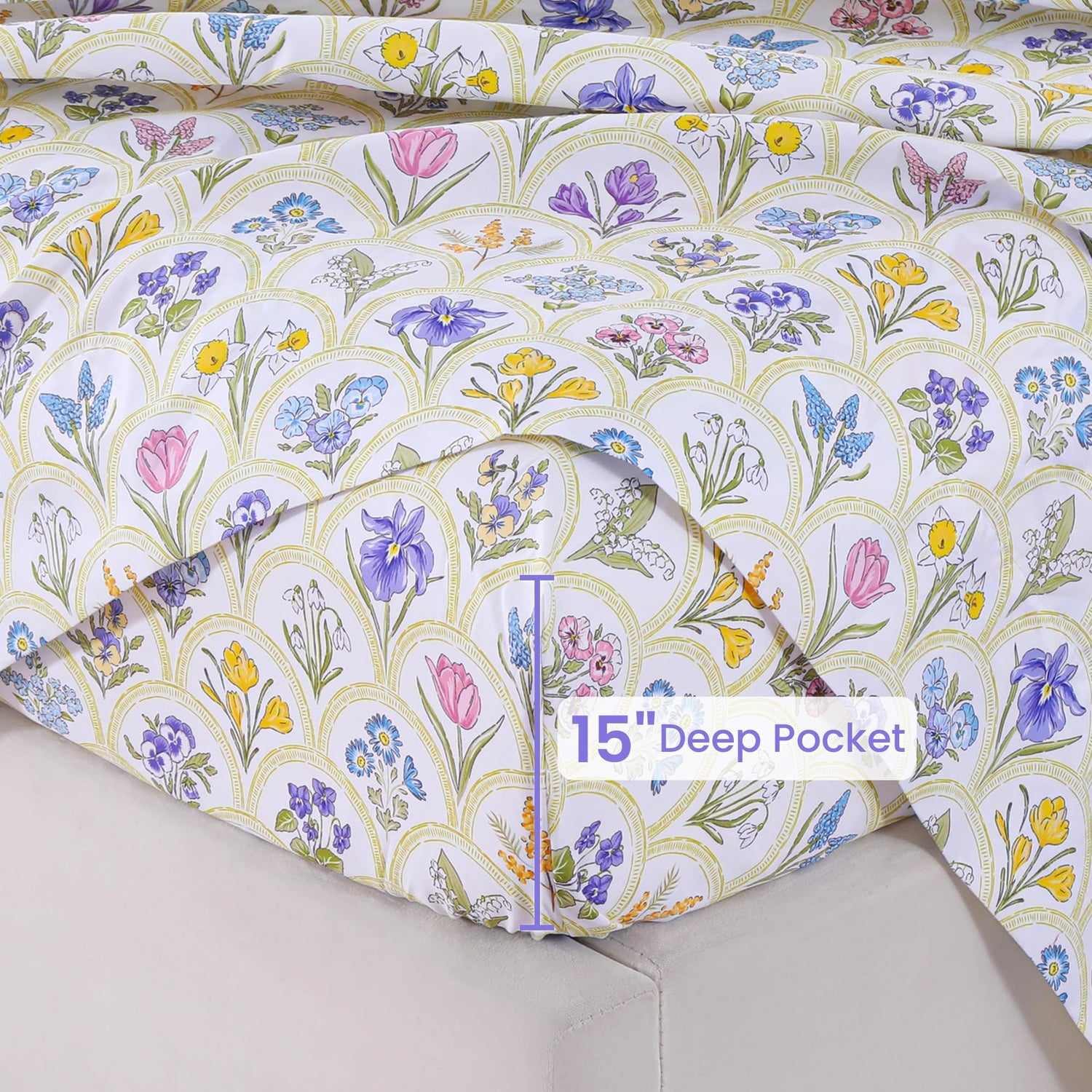 4 Piece Vintage Fan-shaped Flower Patterned Bed Sheets Set