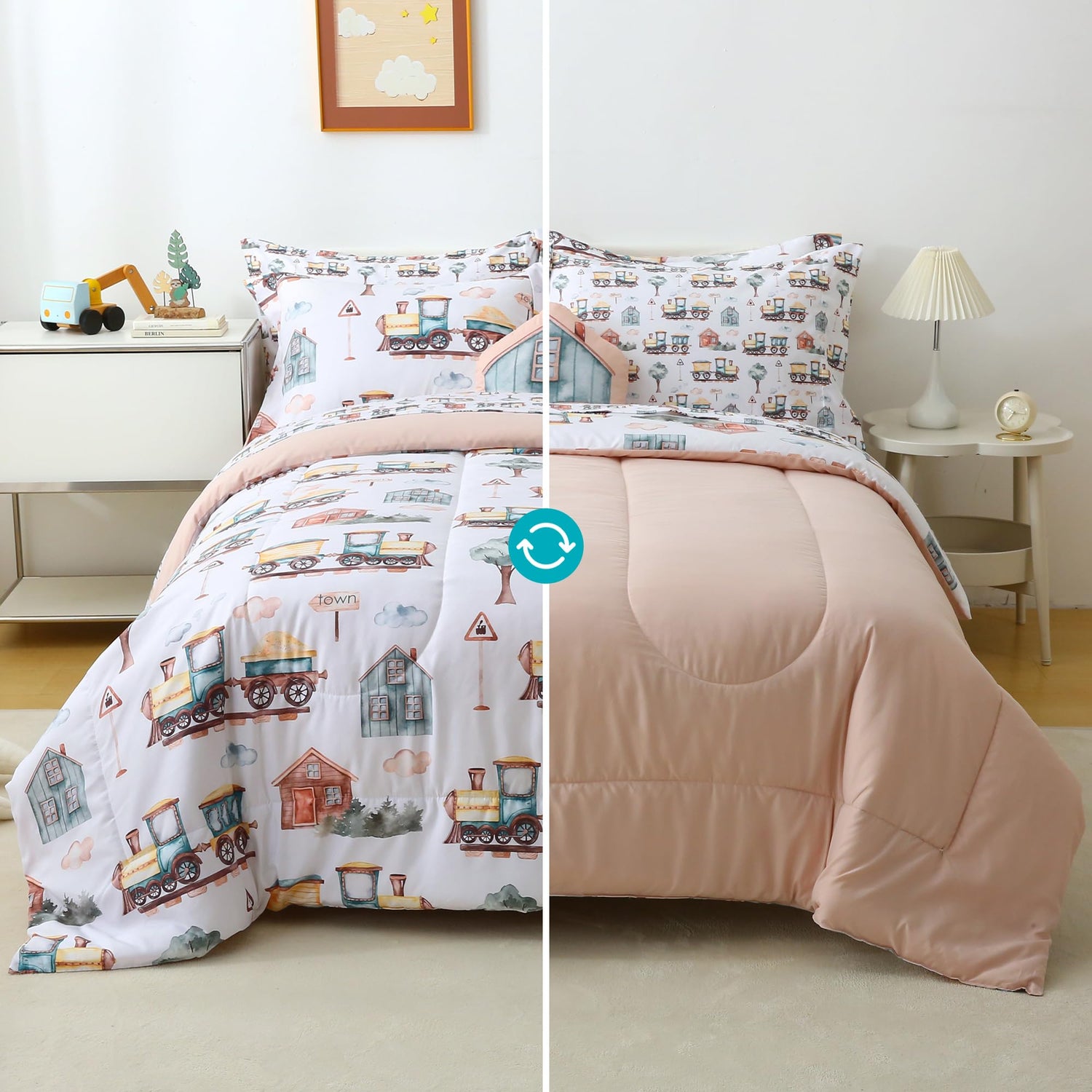 Country Train Town 6/8 Pcs Comforter Sets for Boys Kids