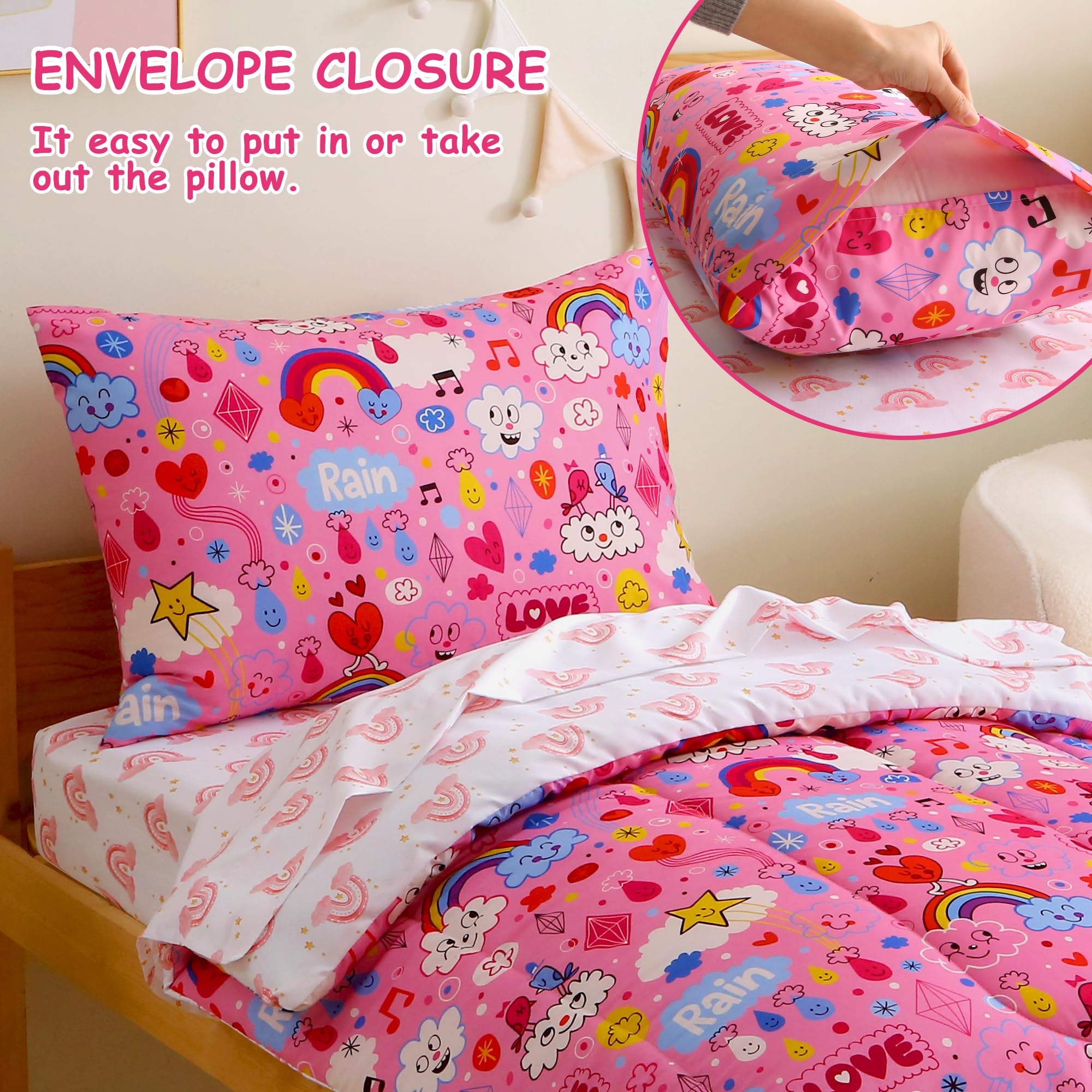 Pink Rainbow Cloud Toddler Comforter Set– 4 Piece