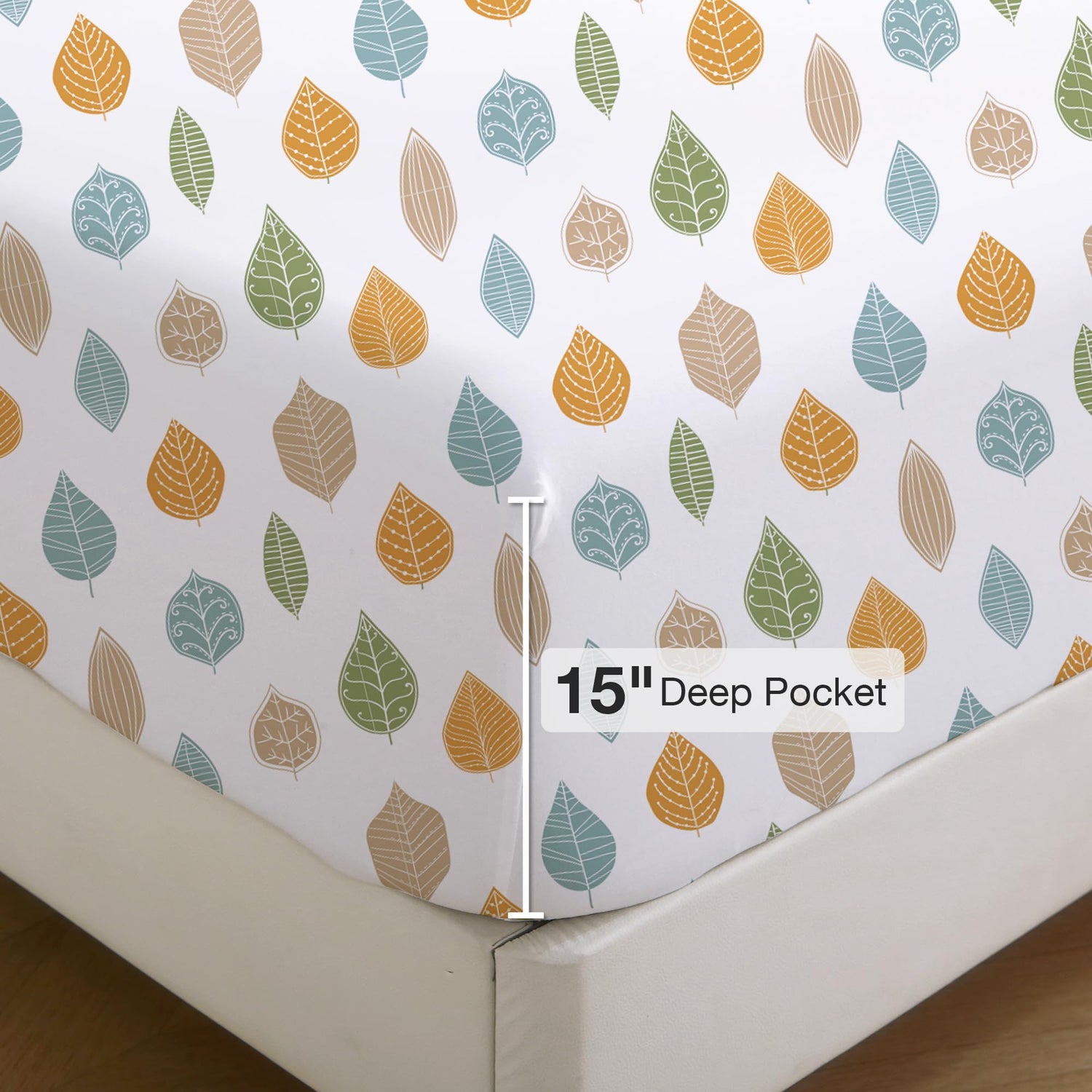 4 Piece Vintage Leaves Patterned Bed Sheets Set