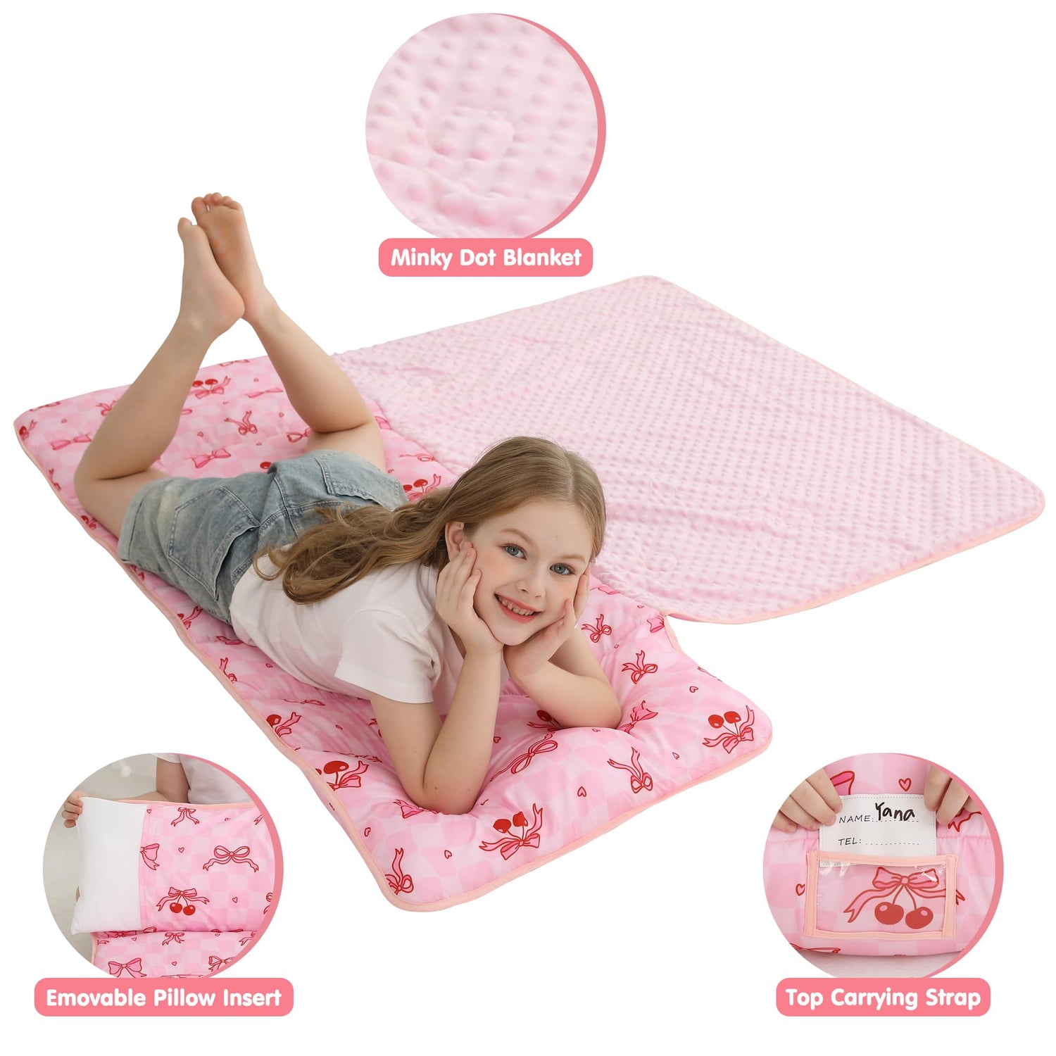Cherry Toddler Nap Mat with Pillow and Blanket