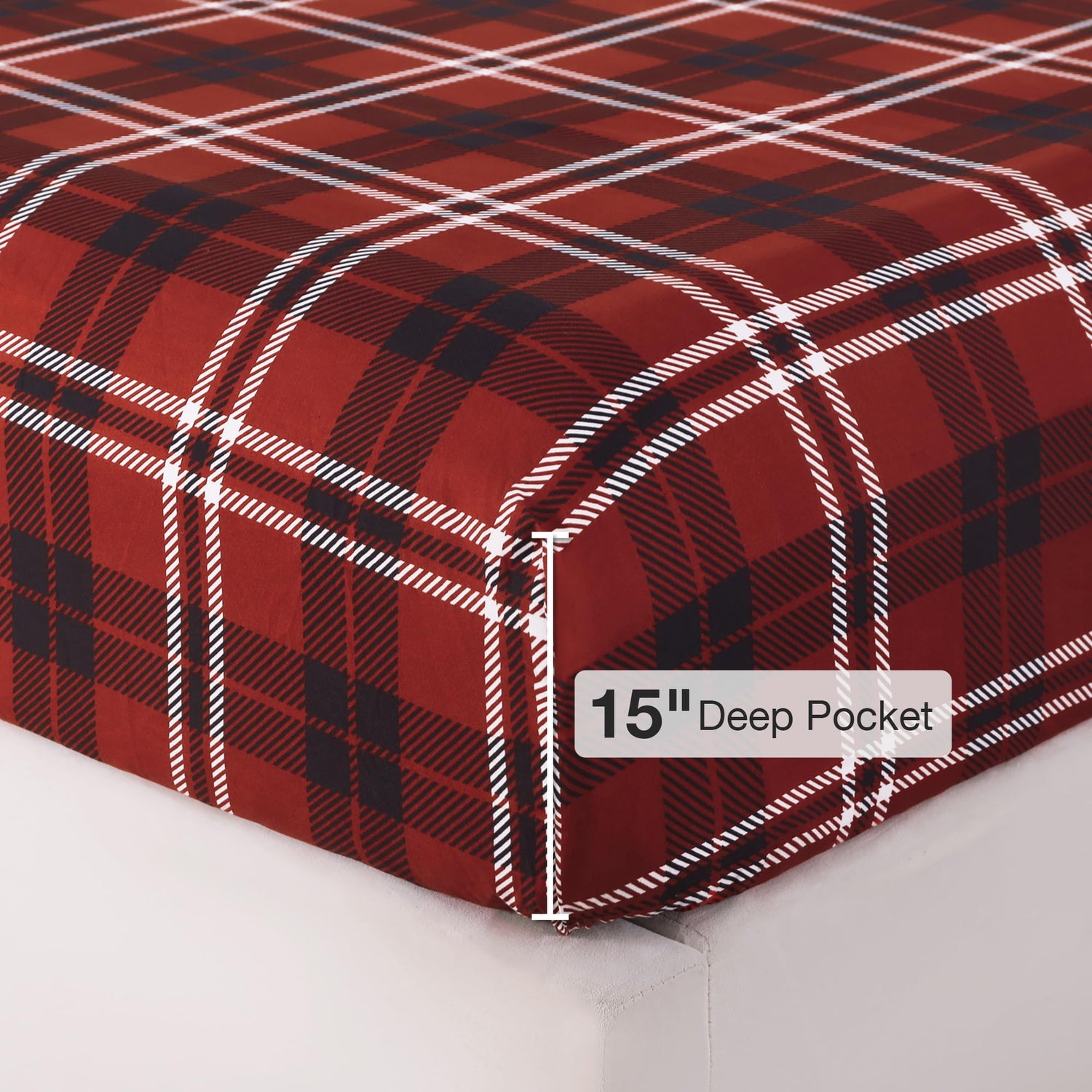 4 Piece Red & Black Grid Patterned Bed Sheets Set