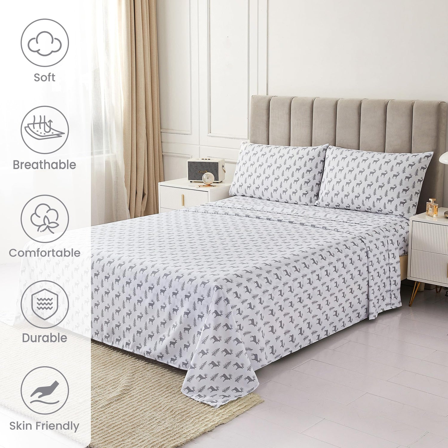 4 Piece Deer Patterned Bed Sheets Set