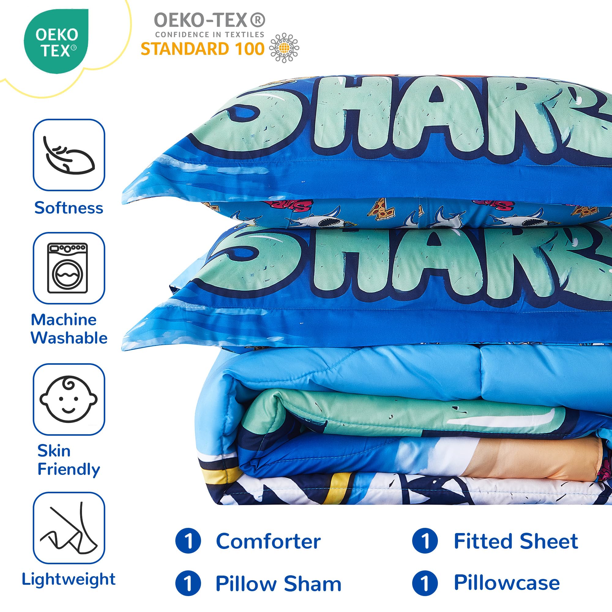 Shark Beach Party Kids Comforter Sets– 5 or 7 Piece Options