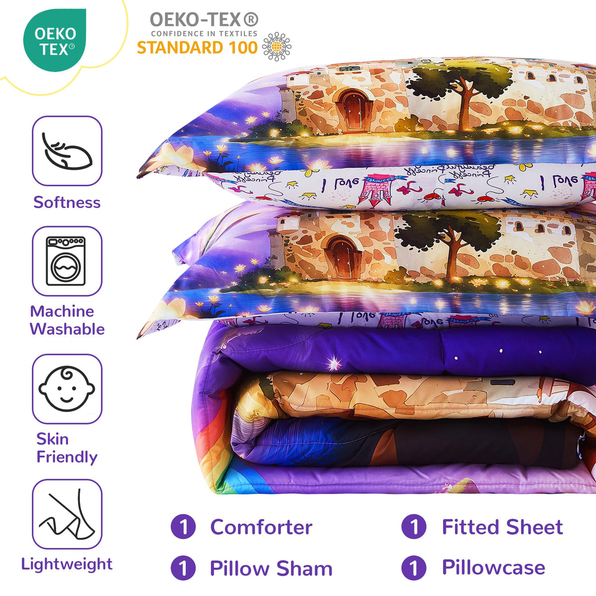 Enchanted Rainbow Castle Kids Comforter Sets– 5 or 7 Piece Options