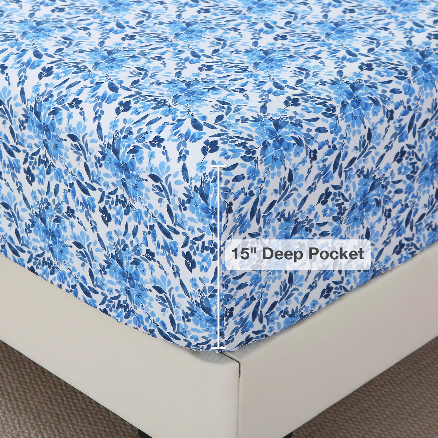 4 Piece Vintage Blue Big Flower Patterned Bed Sheets Set