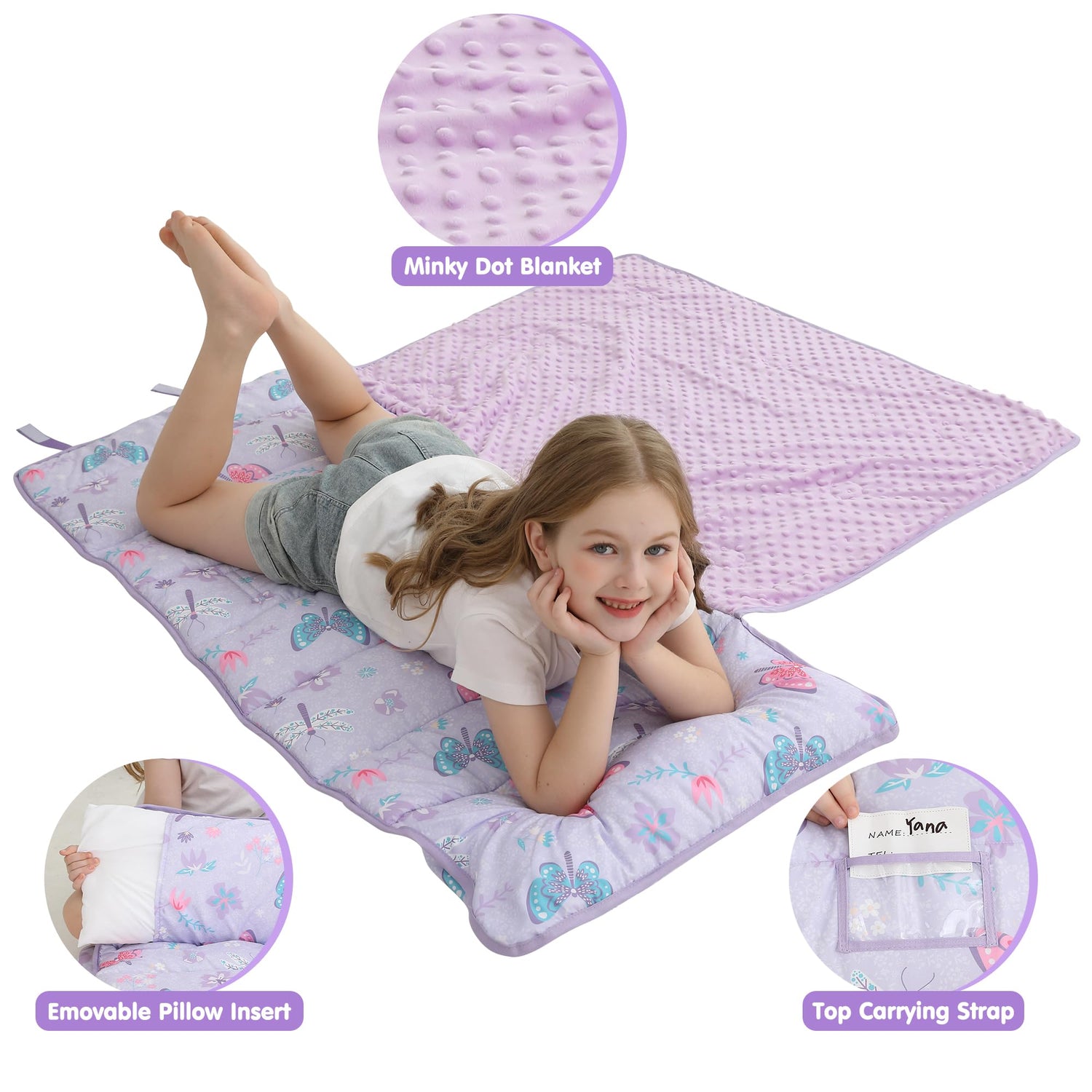 Butterfly Toddler Nap Mat with Pillow and Blanket