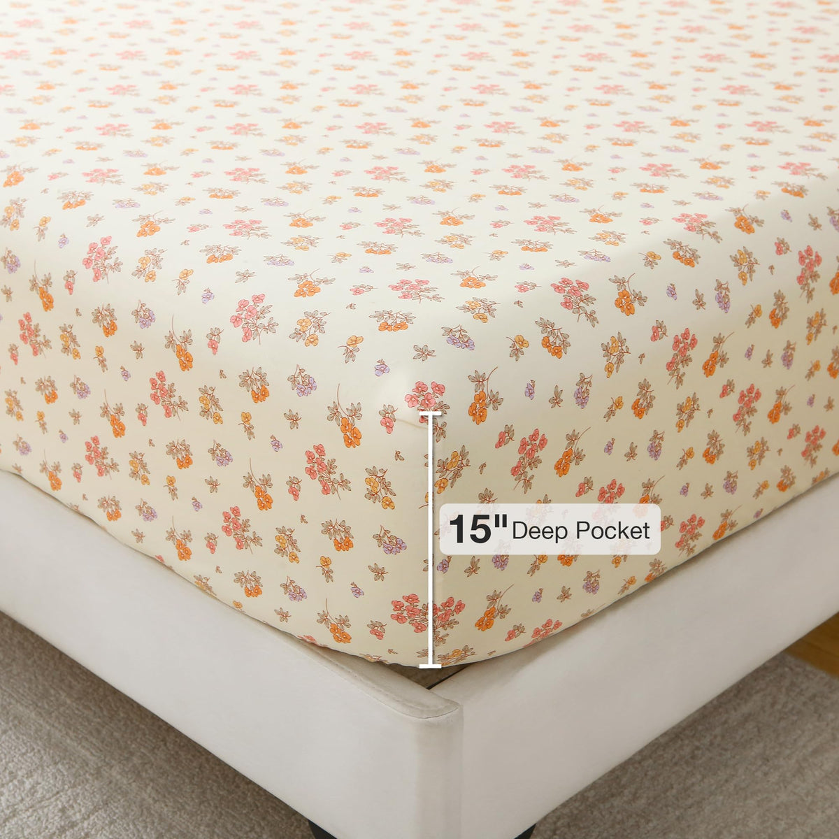 Warm Orange Pink Blossom Bed Sheet Set Deep Pocket Double Brushed Microfiber