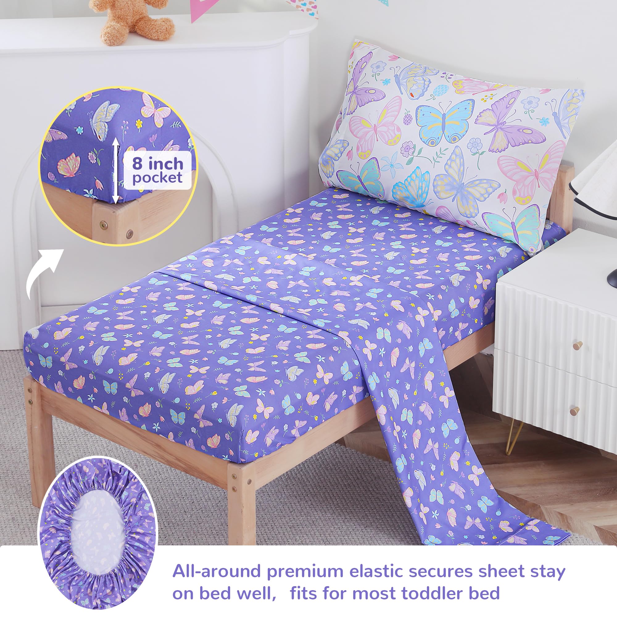 Colorful Butterfly Toddler Comforter Set– 4 Piece