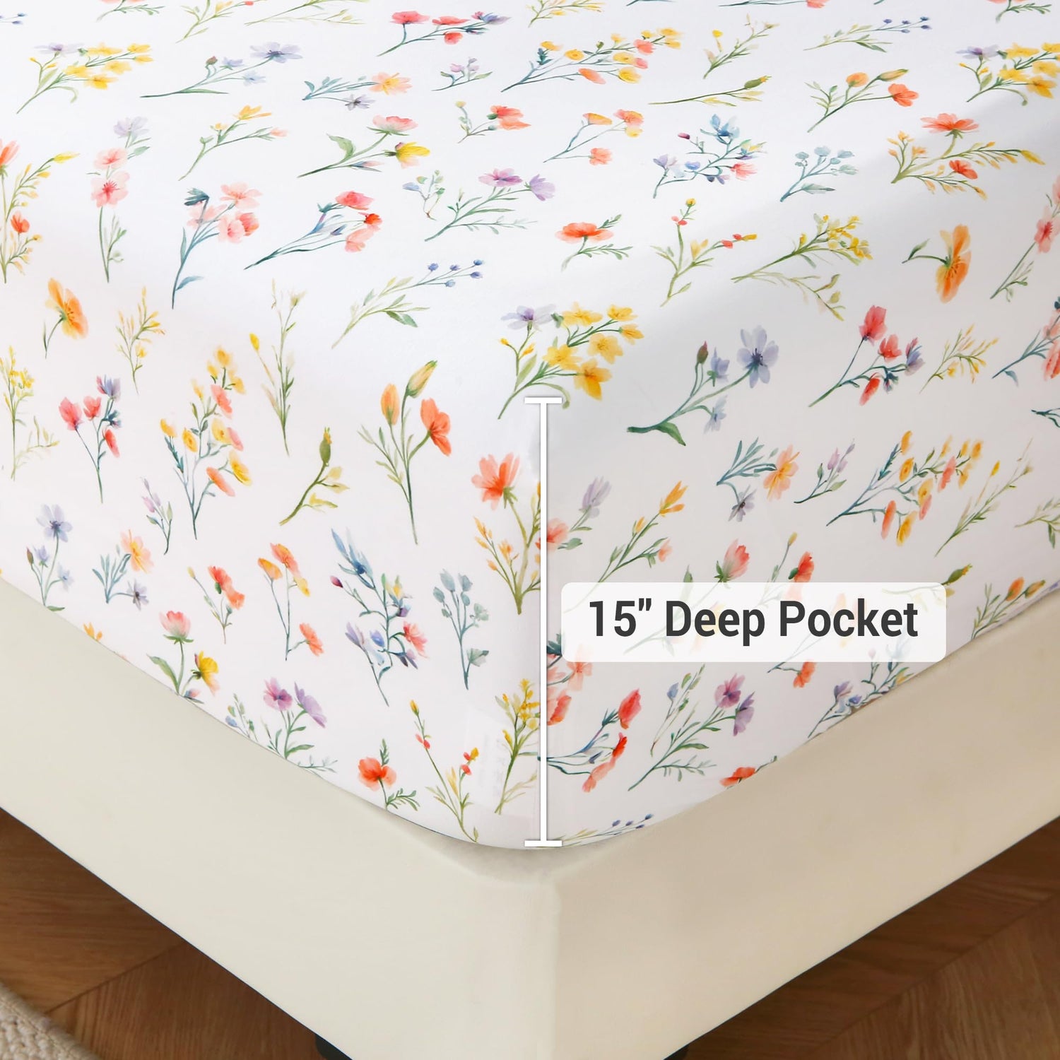 4 Piece Vintage Flower and Leaves Patterned Bed Sheets Set