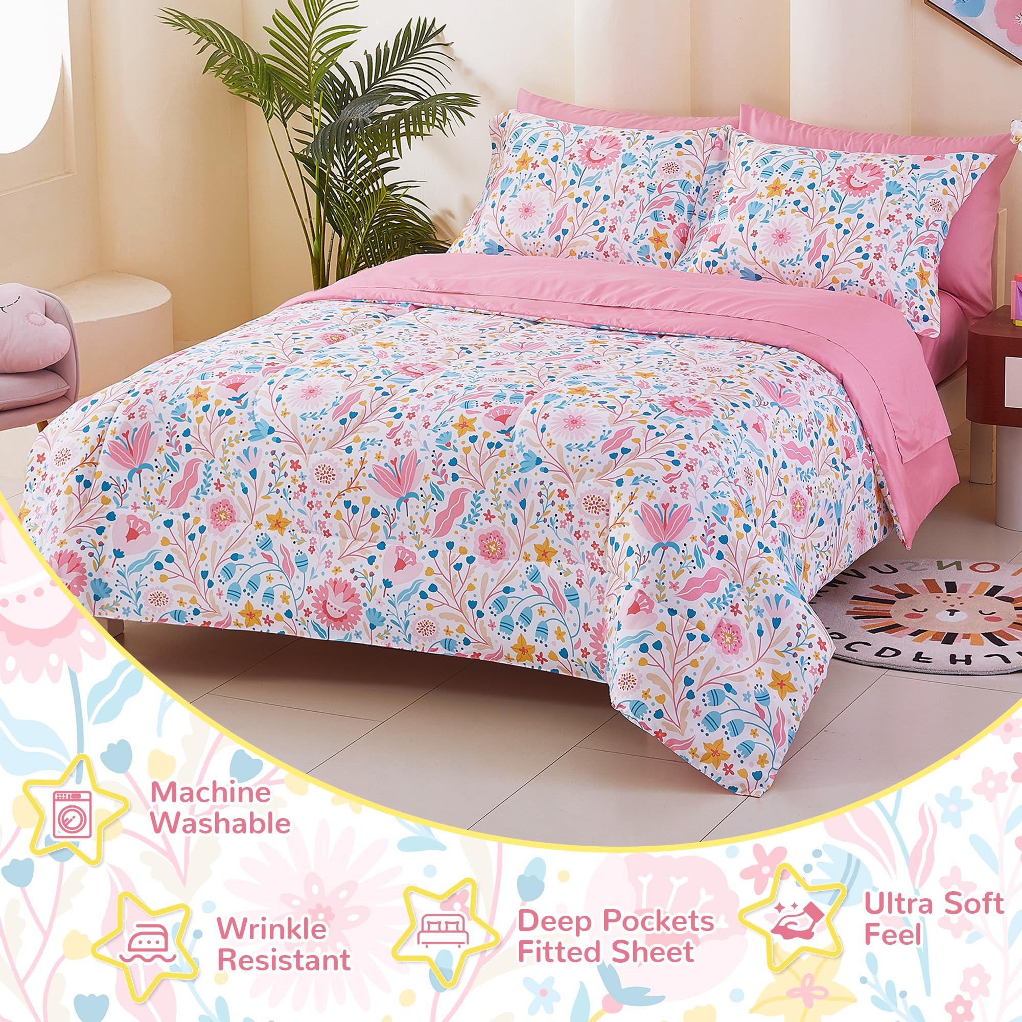 Colourful Floral Kids Comforter Sets– 5 or 7 Piece Options