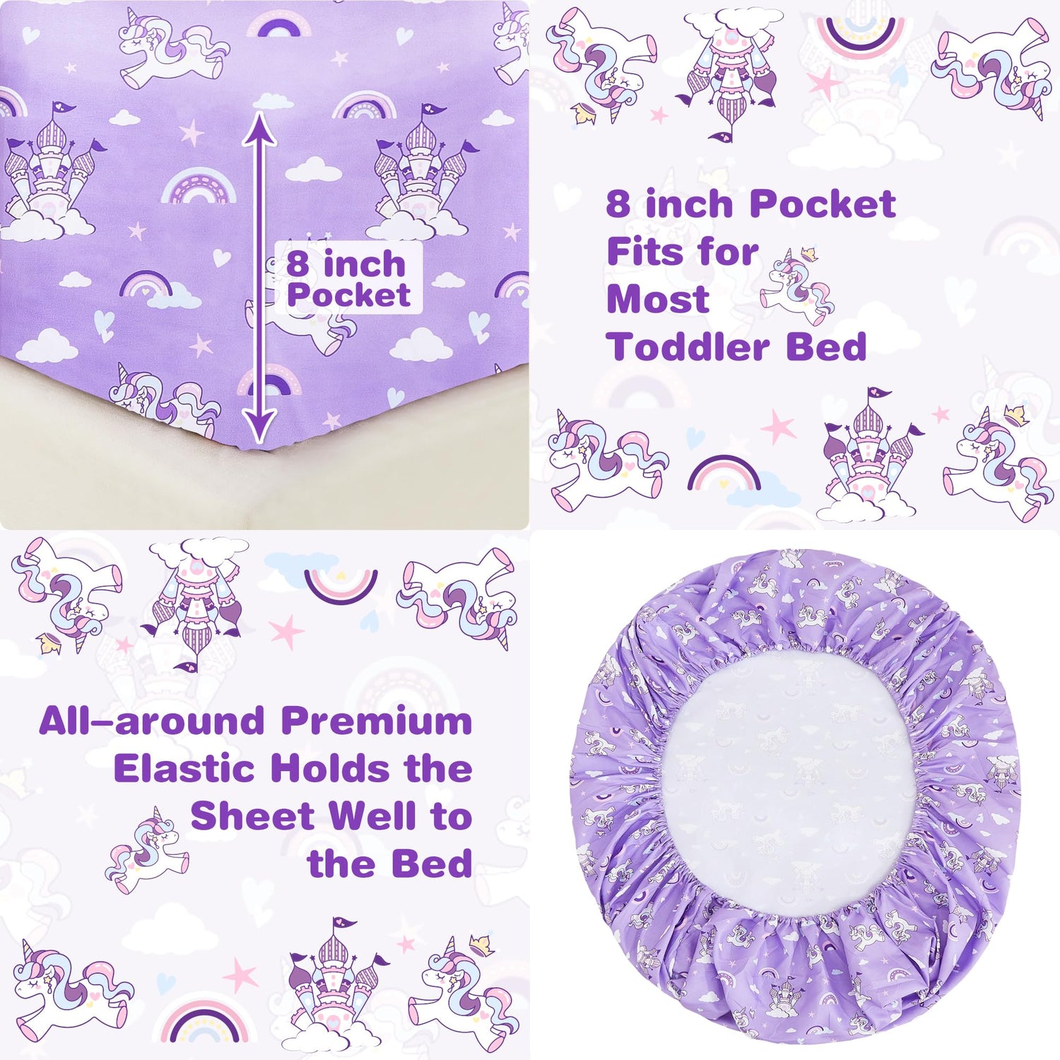 Purple Unicorn Toddler Bedding Set for Girls