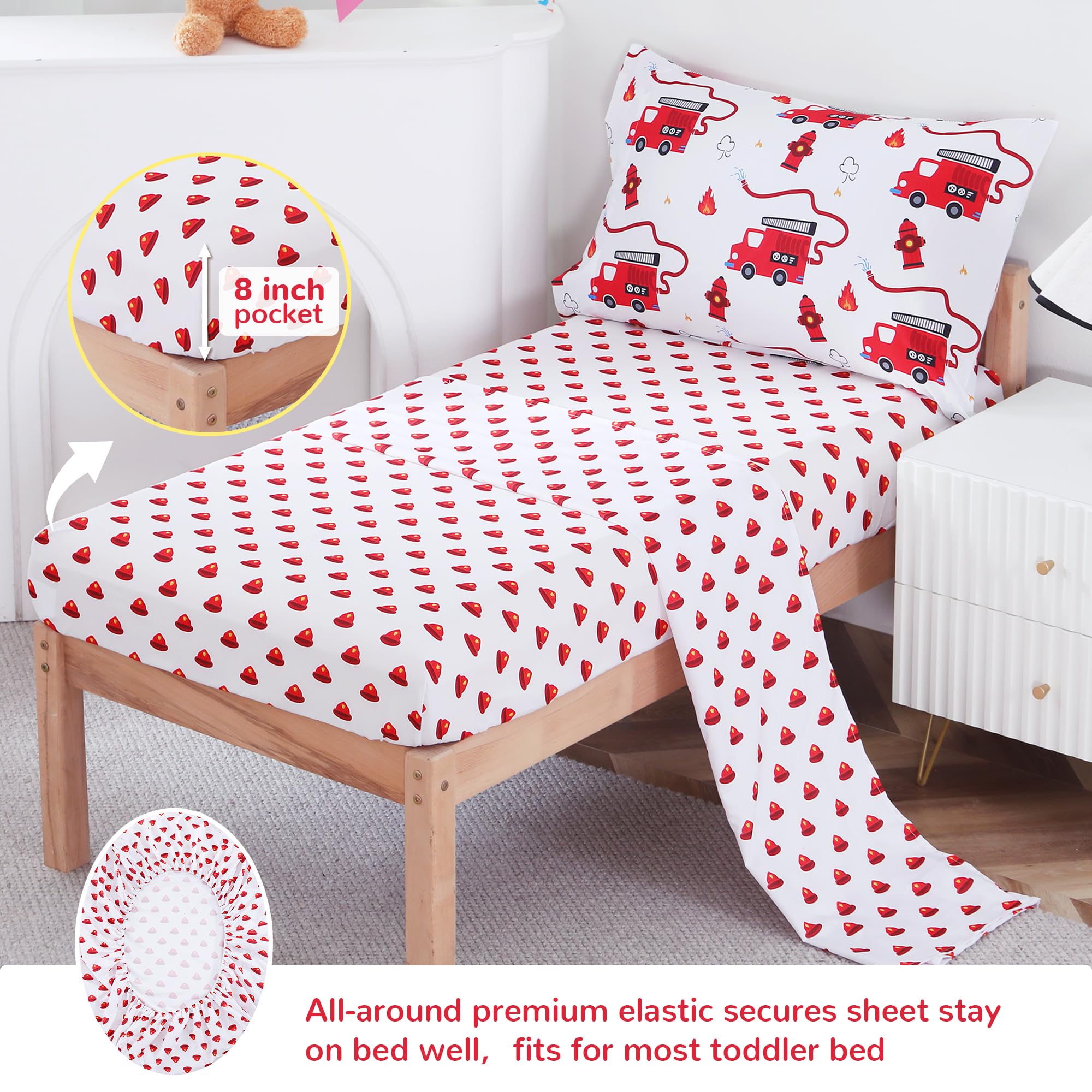Fire Truck Toddler Comforter Set– 4 Piece