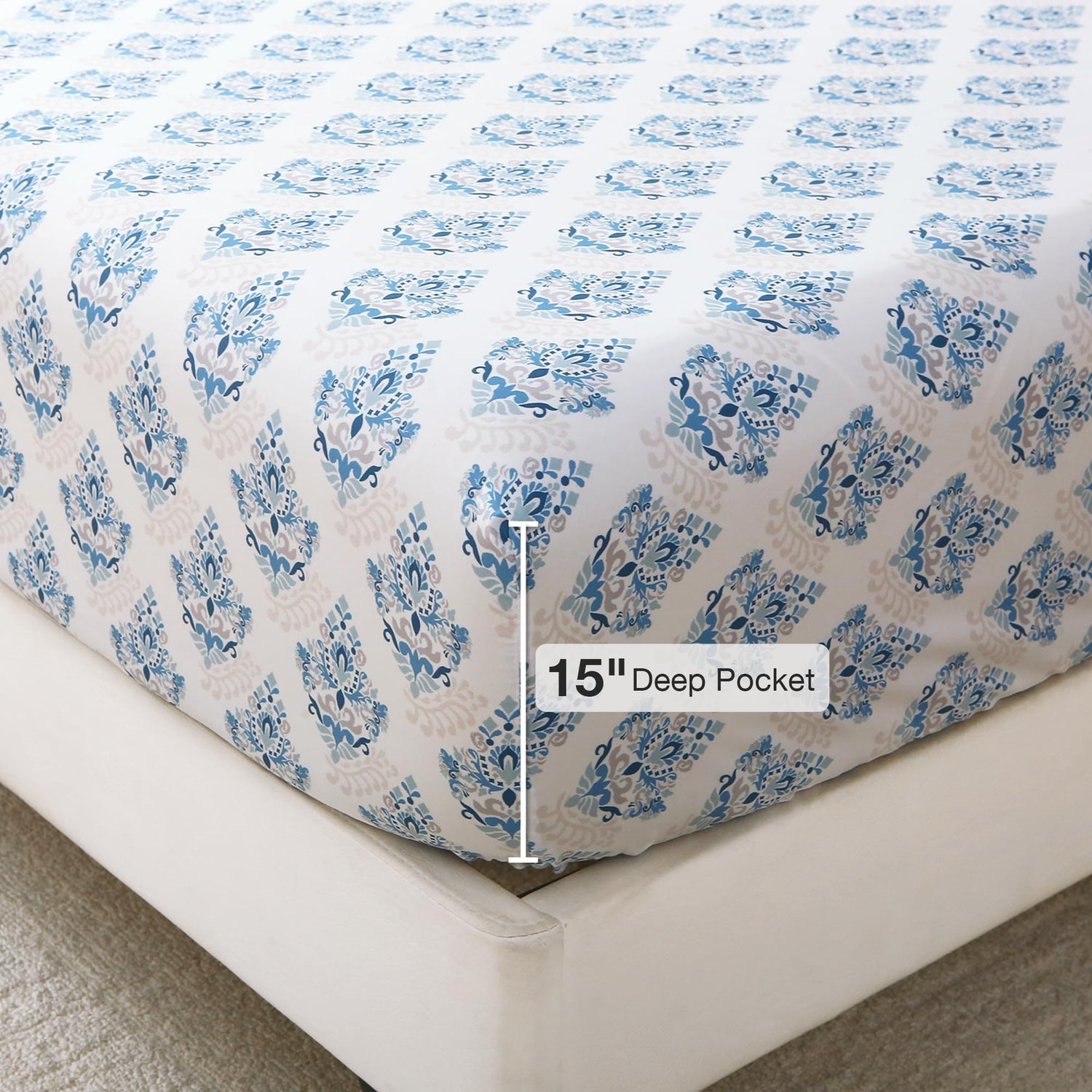 4 Piece Vintage Ikat Flowers Patterned Bed Sheets Set