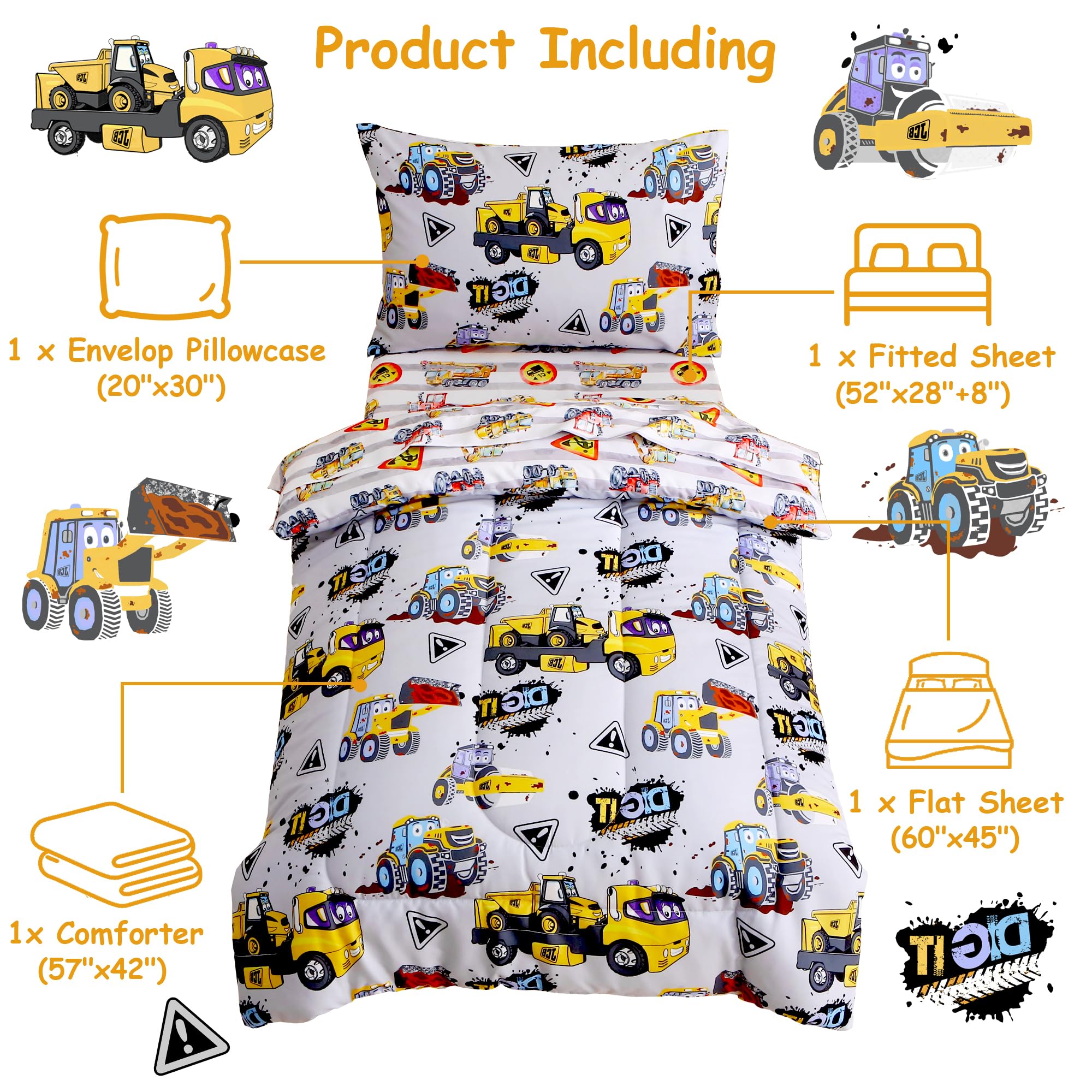 Heavy-Duty Vehicles Toddler Comforter Set– 4 Piece