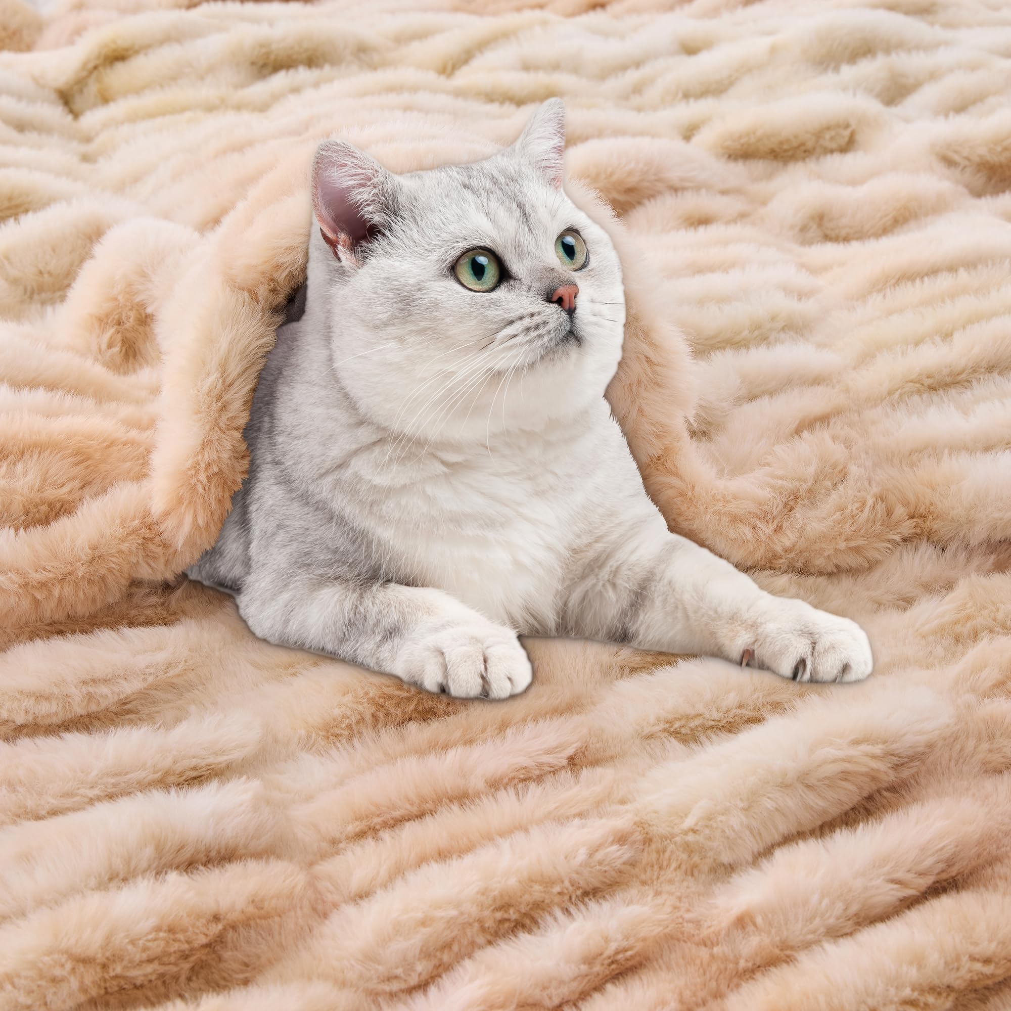 Light Beige Warm Fuzzy Faux Fur Blanket