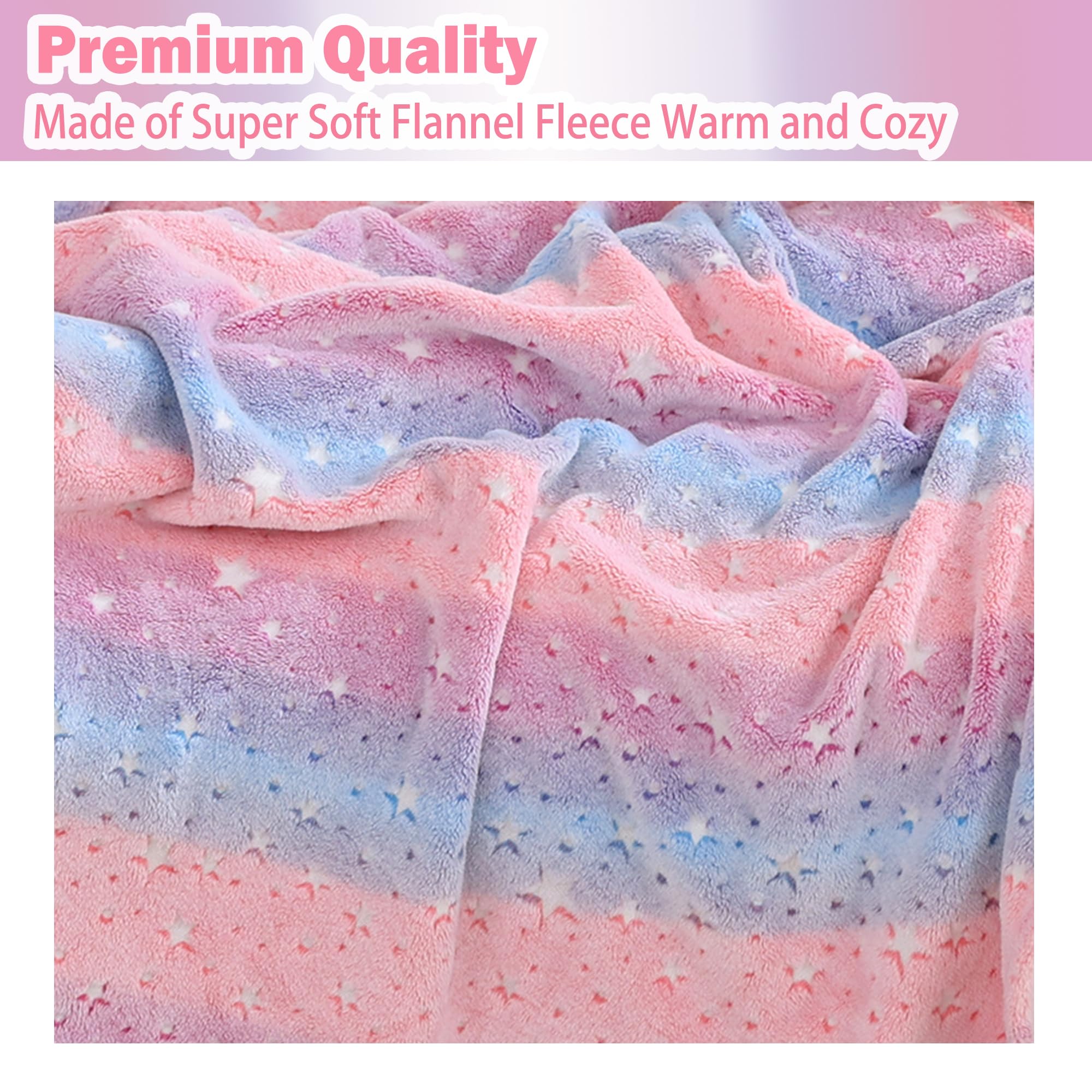 Multicolor Glow Star Kids Throw Blanket for Boys and Girls Soft Cozy Flannel