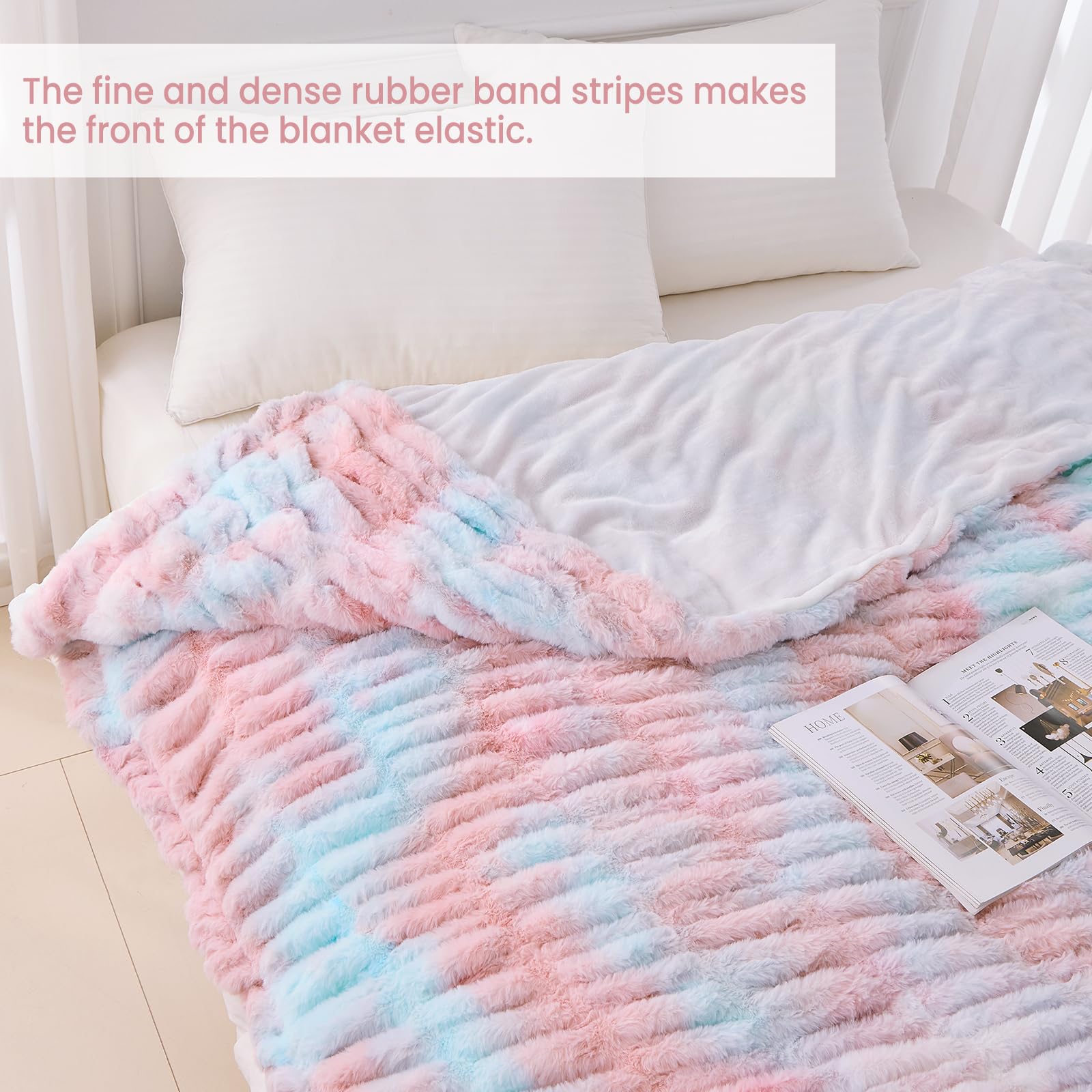 Light Pink Blue Warm Fuzzy Faux Fur Blanket