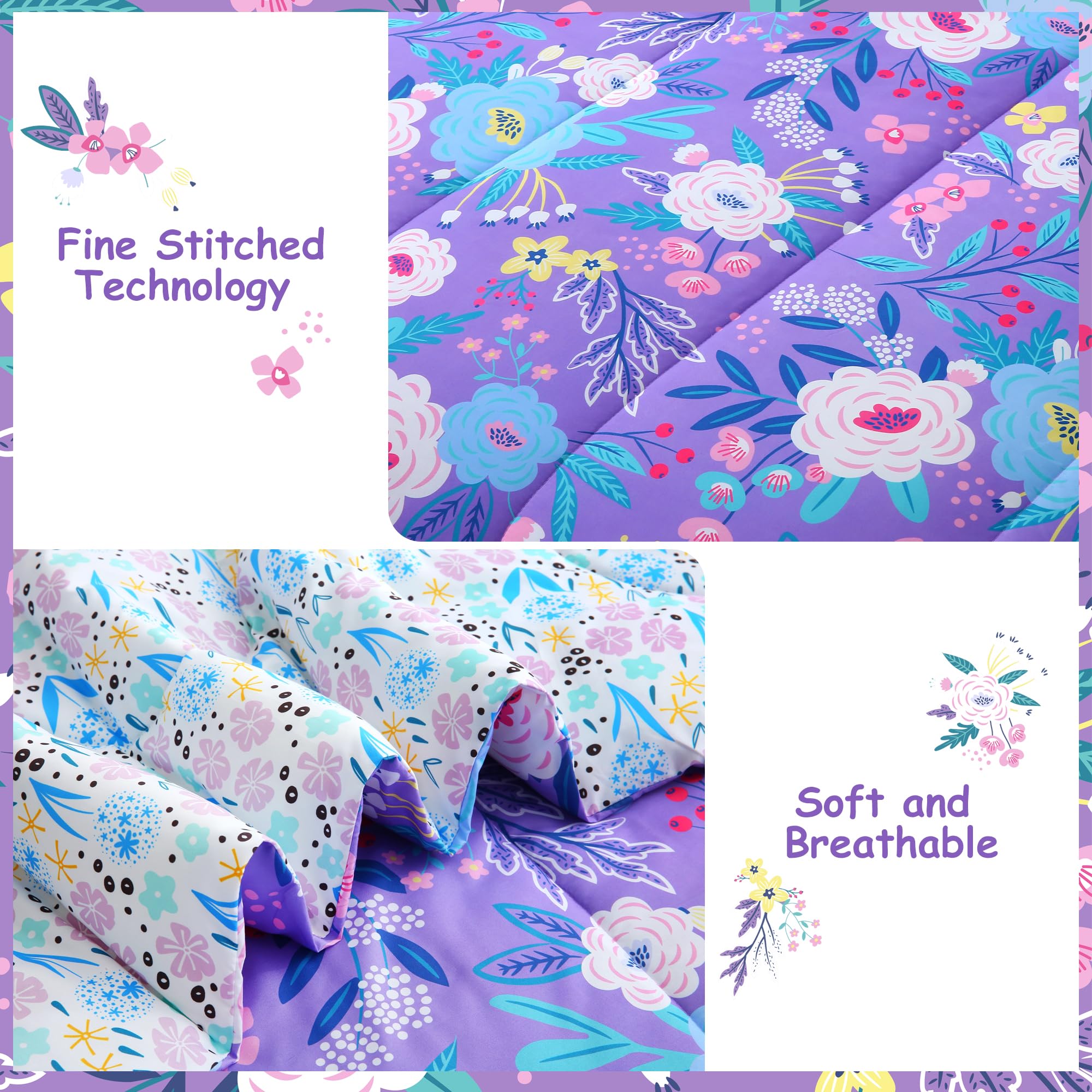 Purple Floral Bedding Set for Kids– 6 or 8 Piece Options