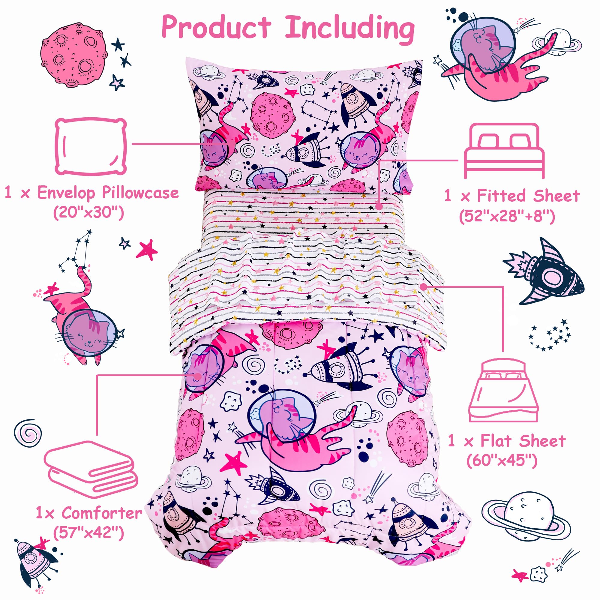Space Cat Toddler Comforter Set– 4 Piece