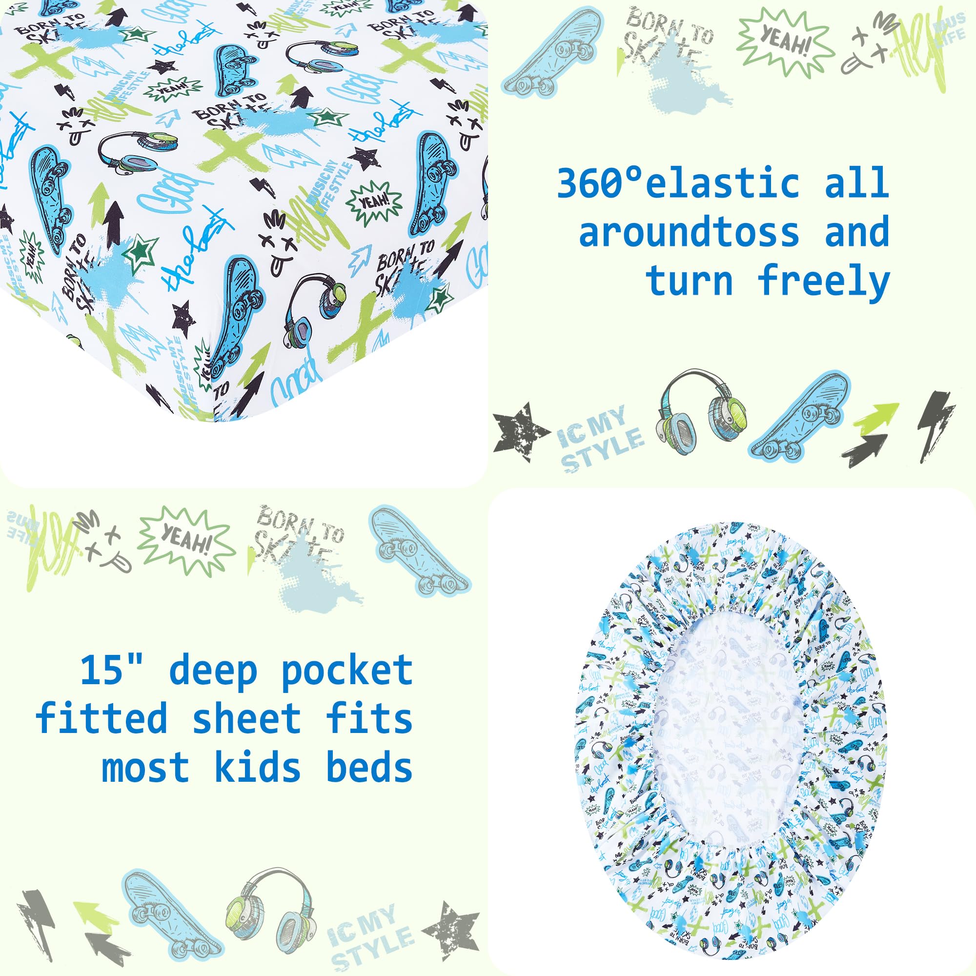 Trendy Skateboard Graffiti Kids Bed Sheet Set