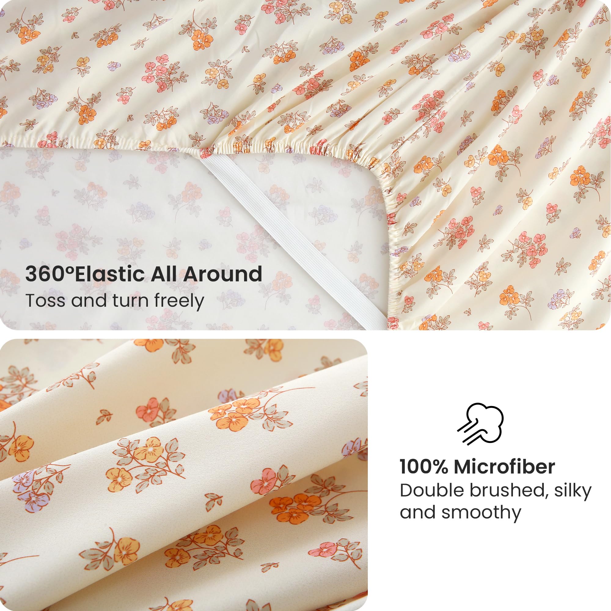 4 Piece Yellow Boho Flower Patterned Bed Sheets Set