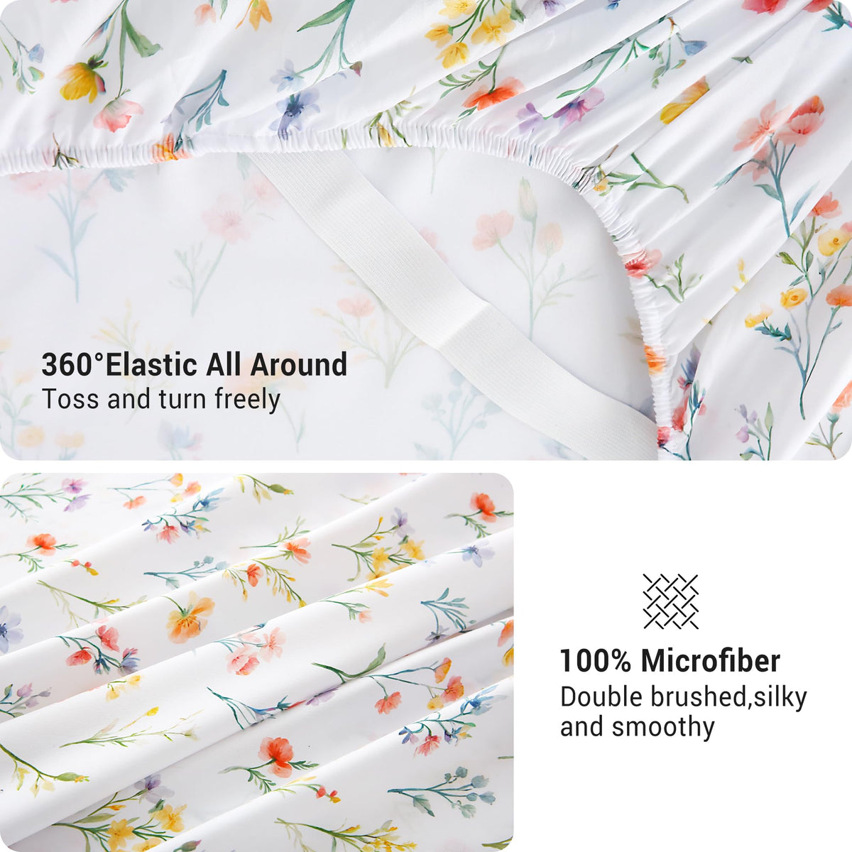 Colorful Tiny Blossom Bed Sheet Set Deep Pocket Double Brushed Microfiber