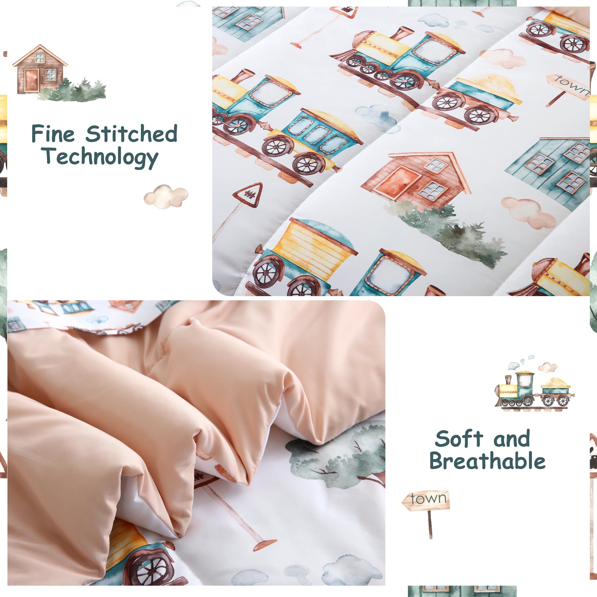 Country Train Town Comforter Sets for Kids– 6 or 8 Piece Options