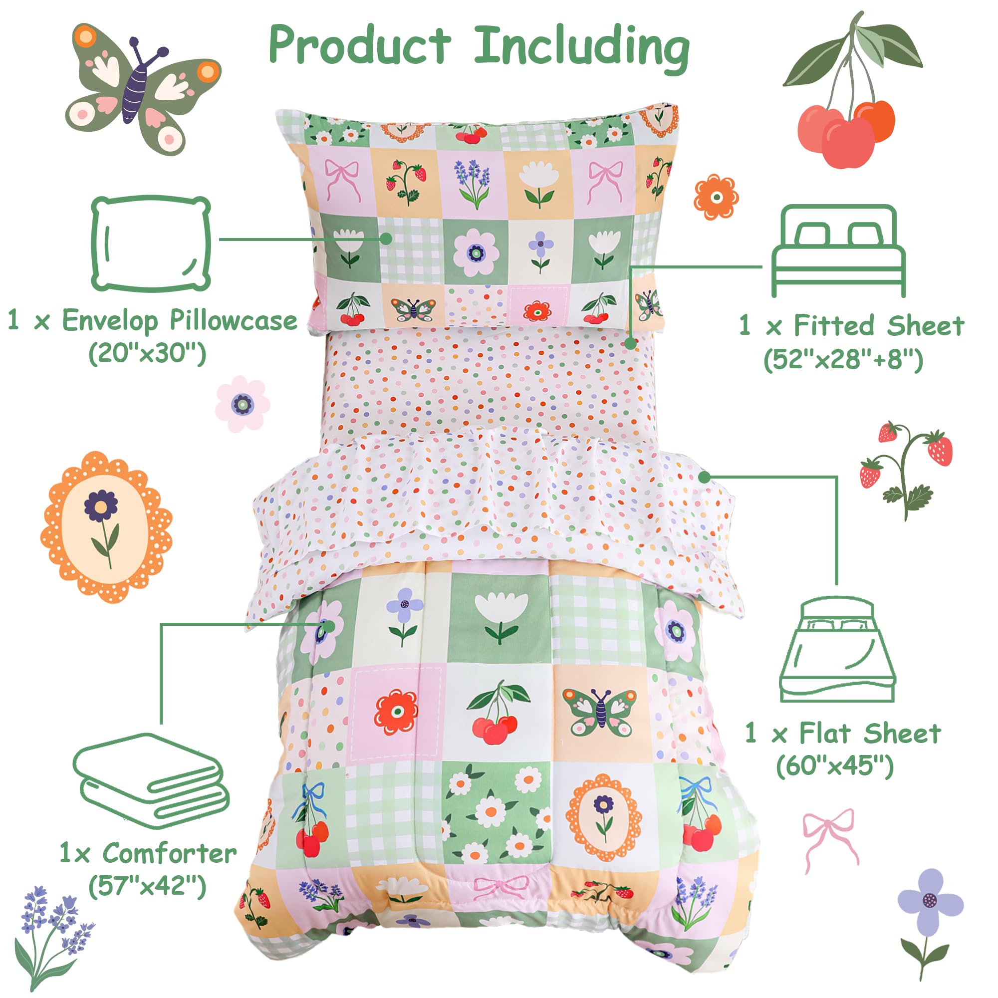 Floral Butterfly Toddler Comforter Set– 4 Piece