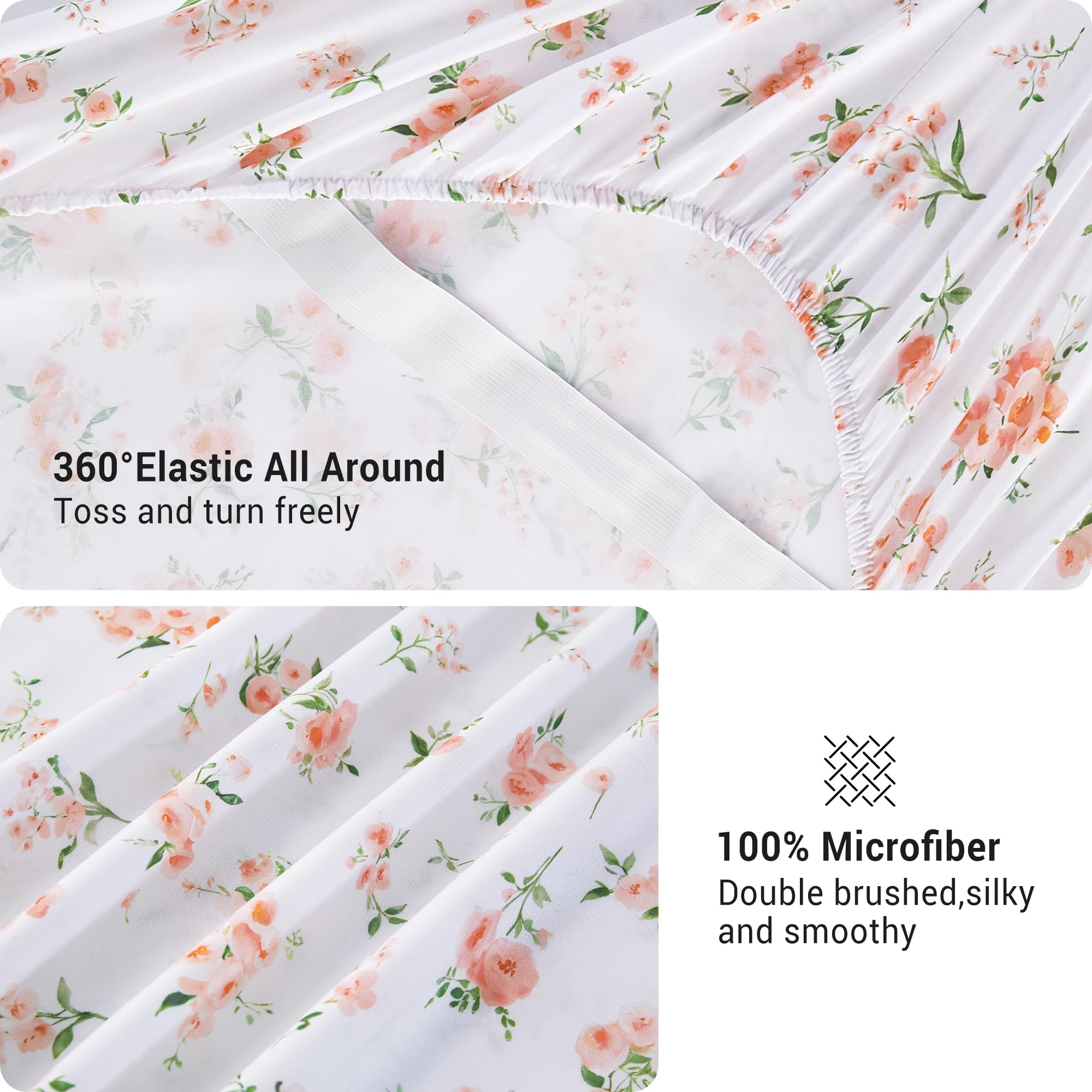 4 Piece Vintage Pink Flower Patterned Bed Sheets Set