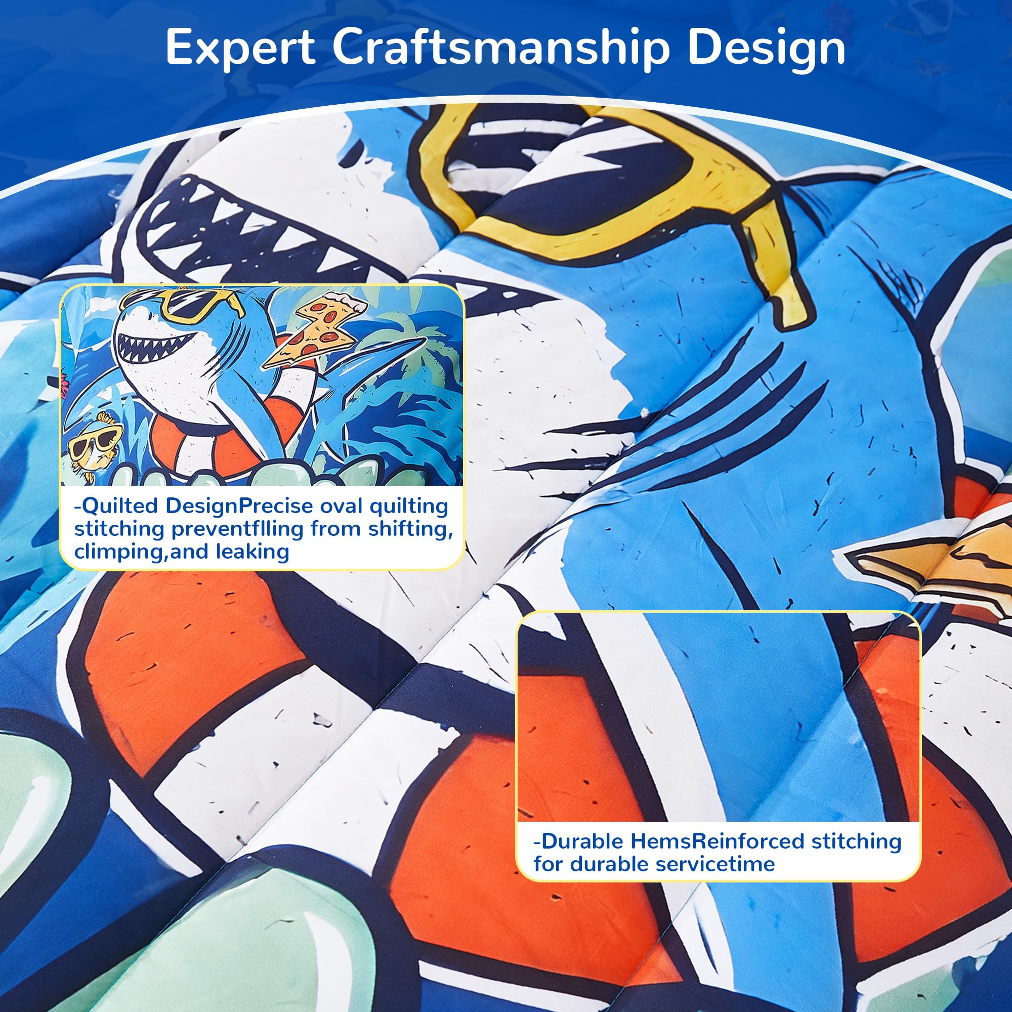 Shark Beach Party Kids Comforter Sets– 5 or 7 Piece Options
