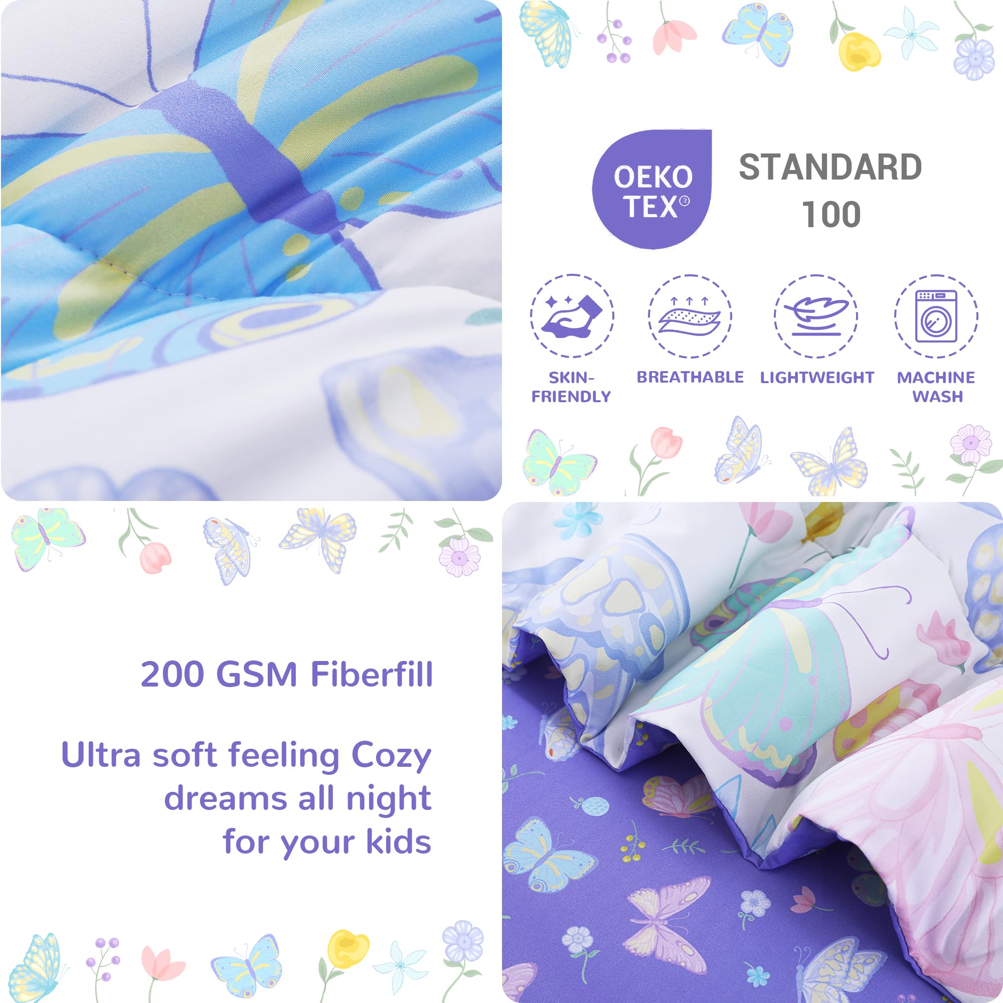 Colorful Butterfly Toddler Comforter Set– 4 Piece