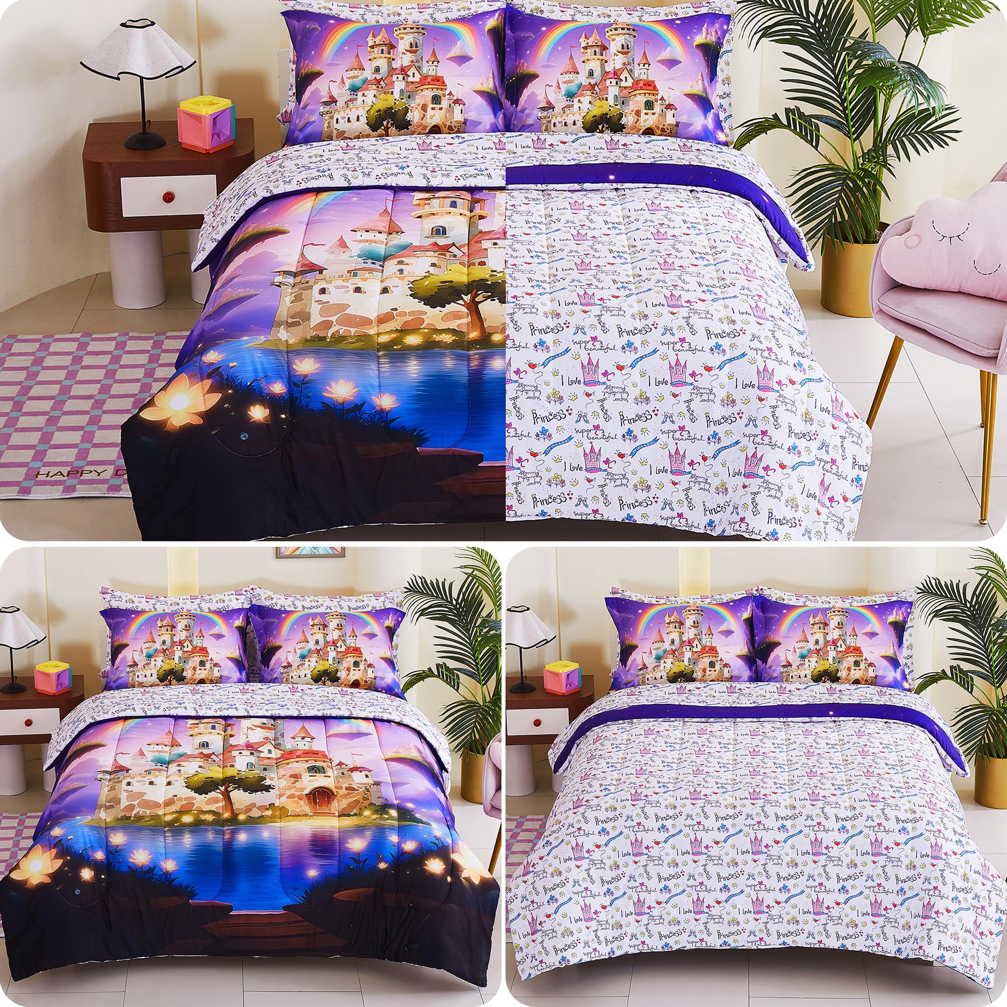 Enchanted Rainbow Castle Kids Comforter Sets– 5 or 7 Piece Options