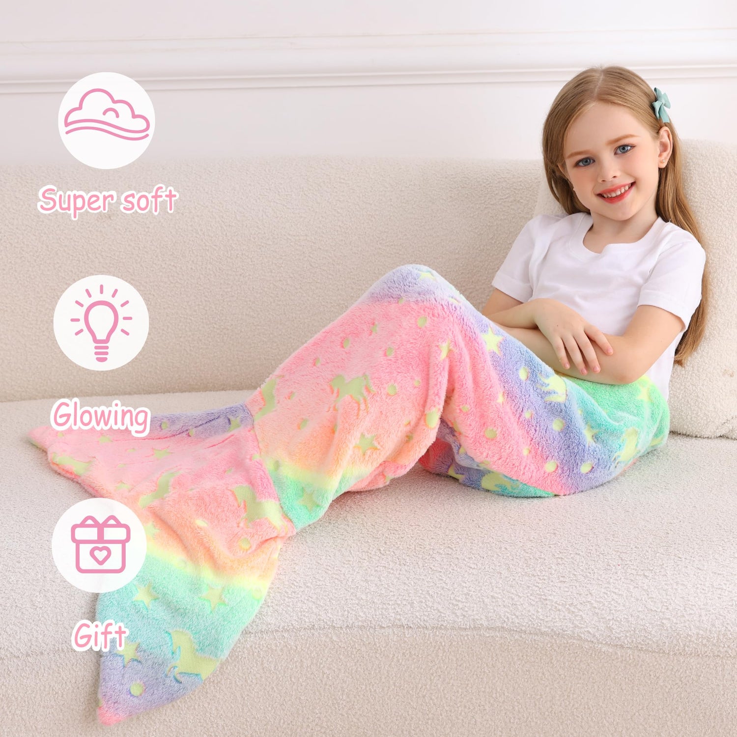 Multicolor Unicorn Kids Mermaid Tail Blanket