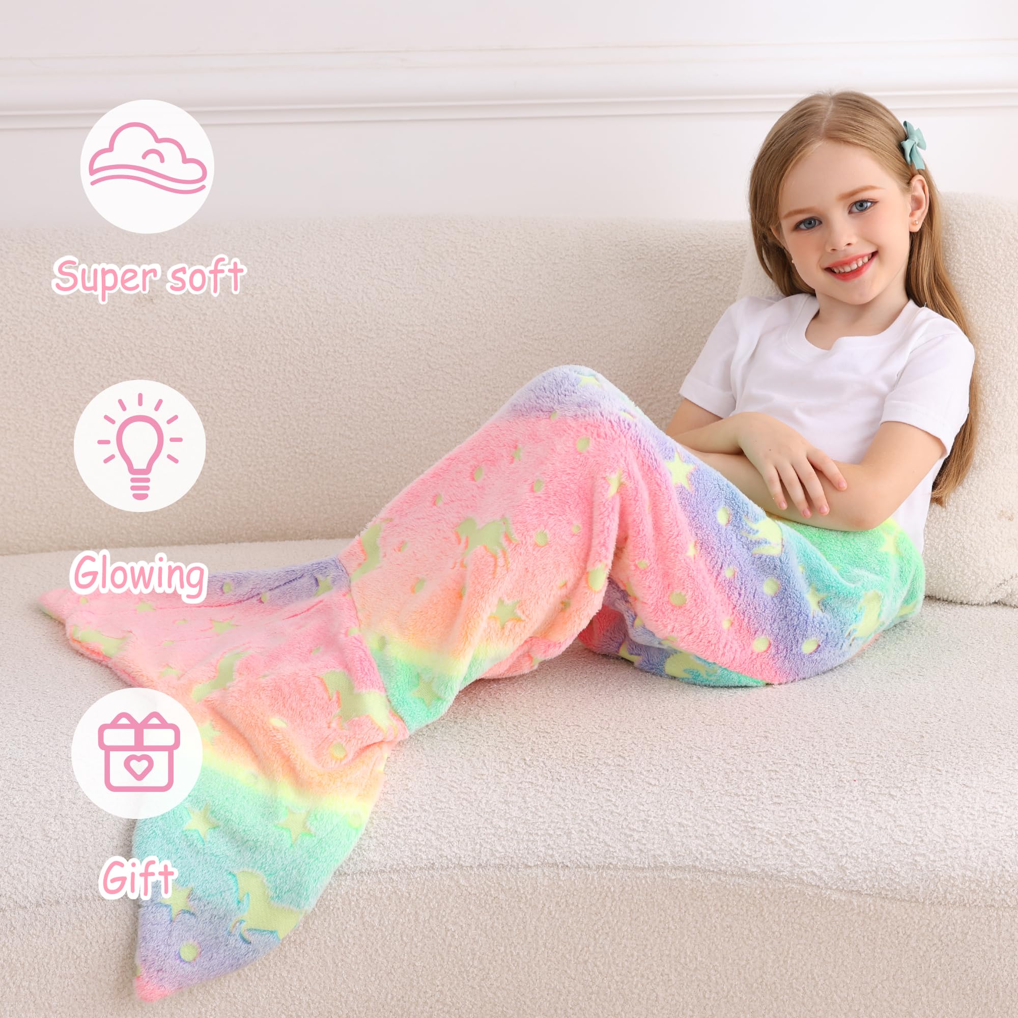 Multicolor Unicorn Kids Mermaid Tail Blanket