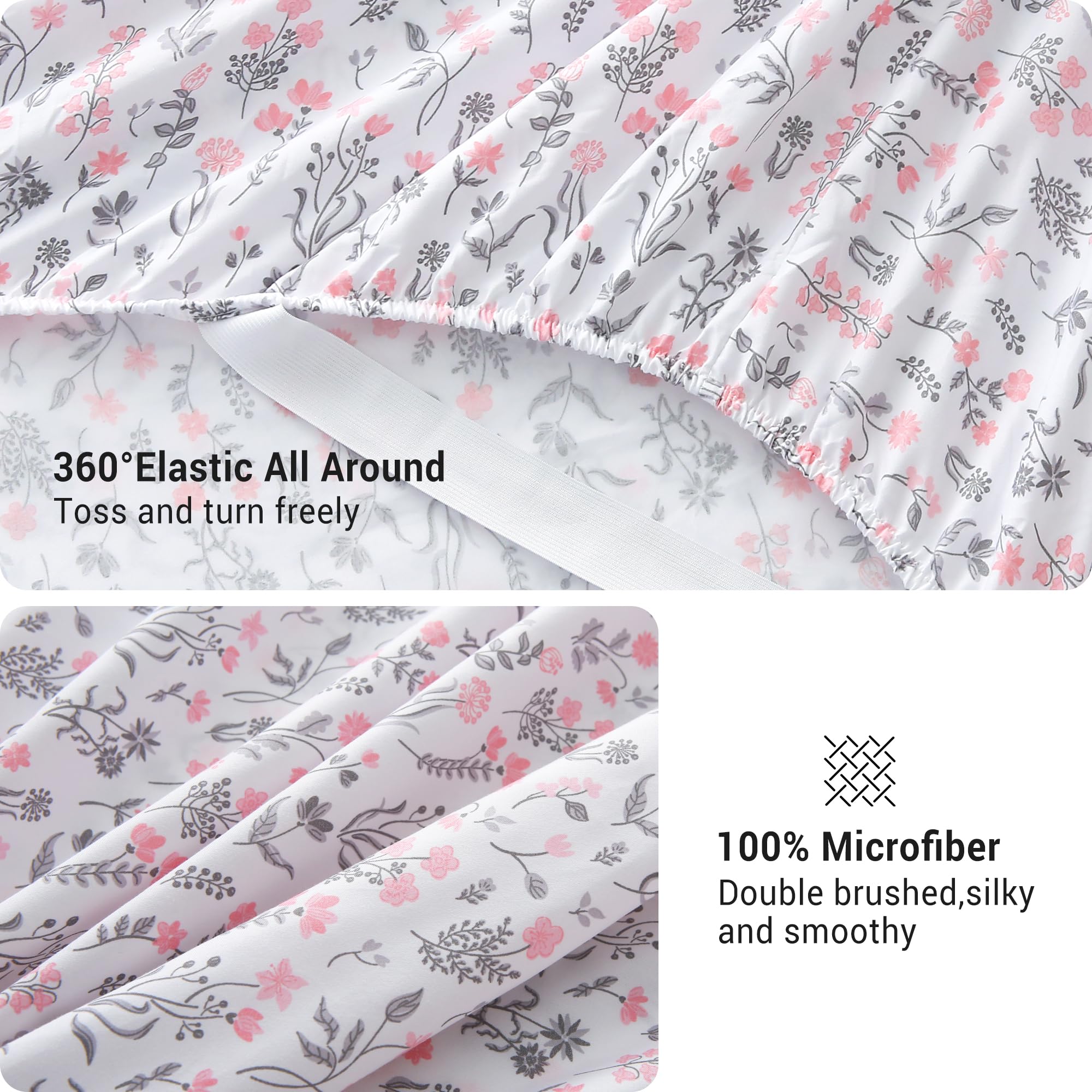 4 Piece Red Small Flower Patterned Bed Sheets Set
