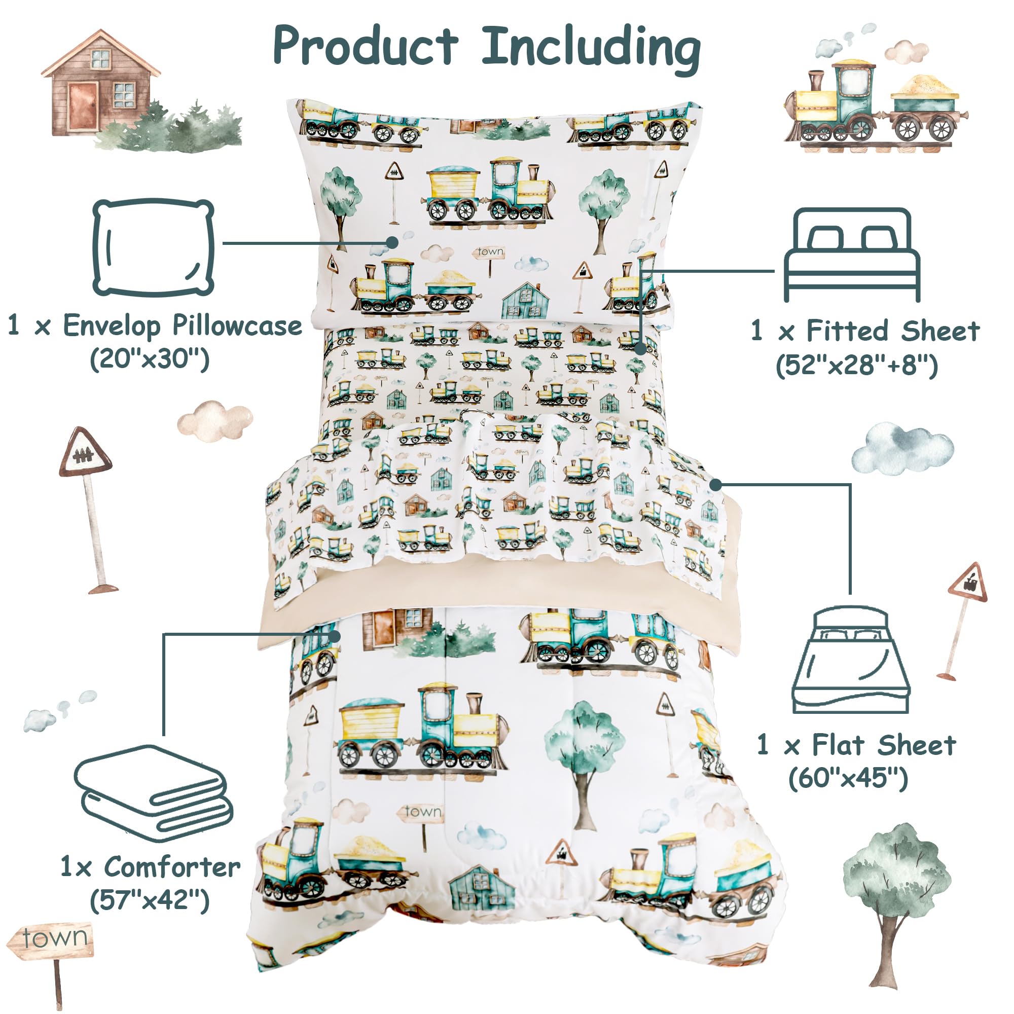 Country Train Town Toddler Comforter Set– 4 Piece